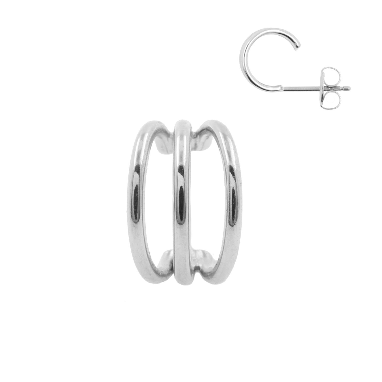 Surgical Steel Ear Studs - Triple Hoop Silver