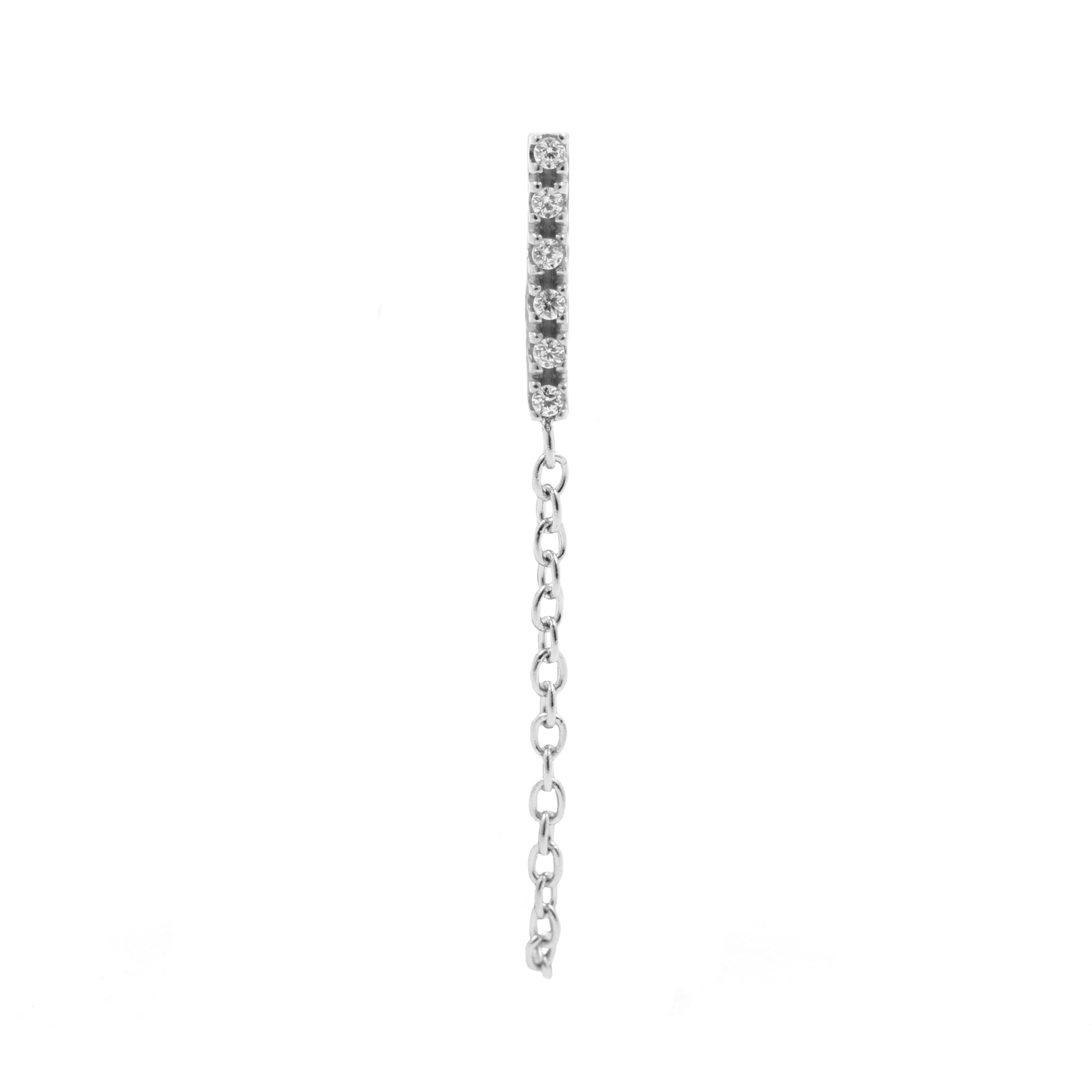 Chirurgisch Stalen Oorstekers Zirkonia Bar Met Chain Jacket Zilver