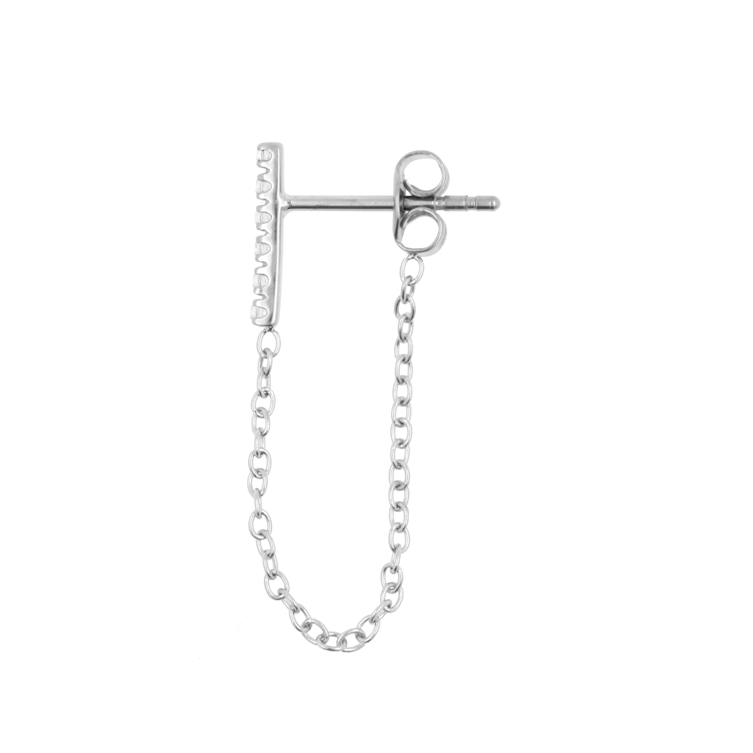 Chirurgisch Stalen Oorstekers Zirkonia Bar Met Chain Jacket Zilver