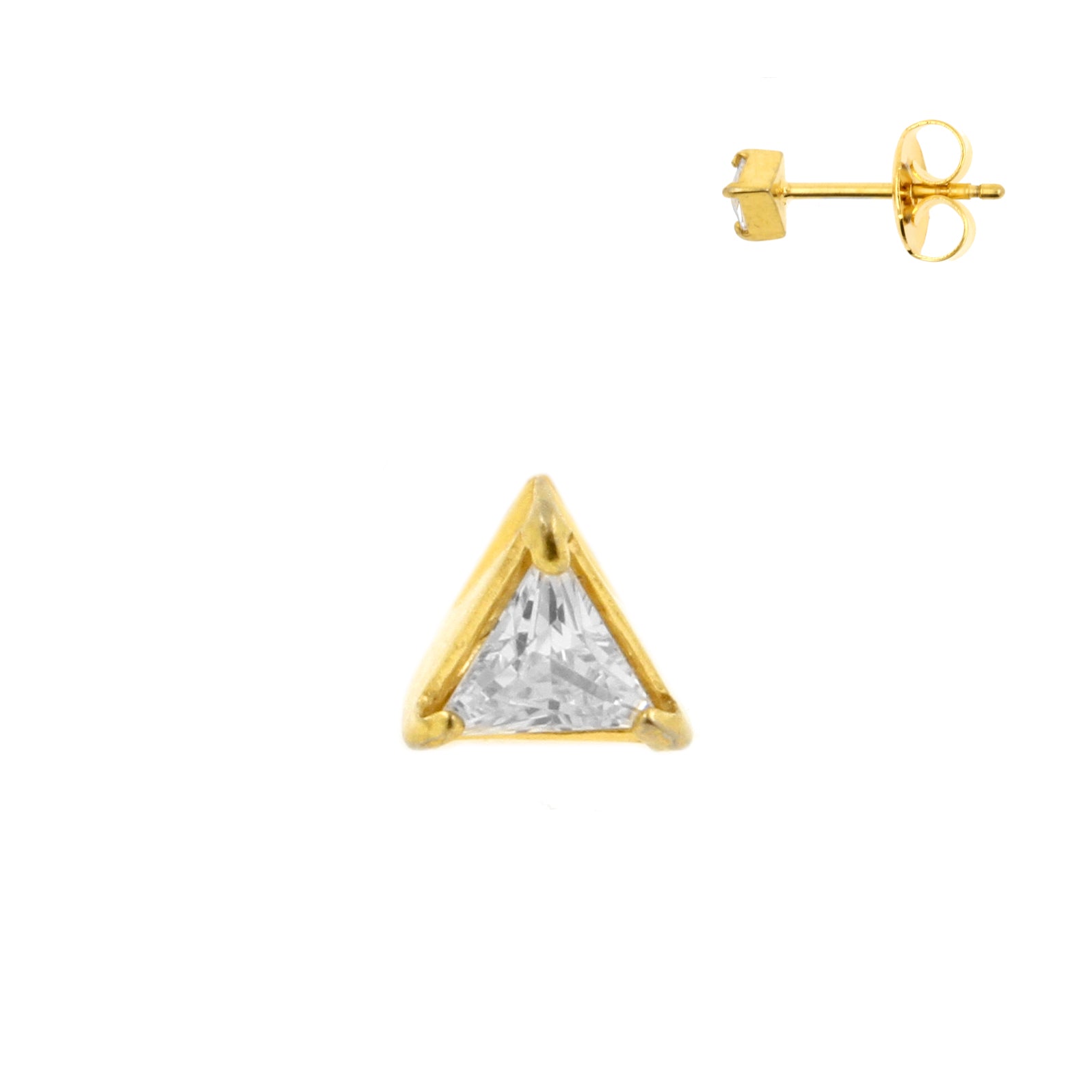 Surgical Steel Zirconia Triangle Ear Studs Gold