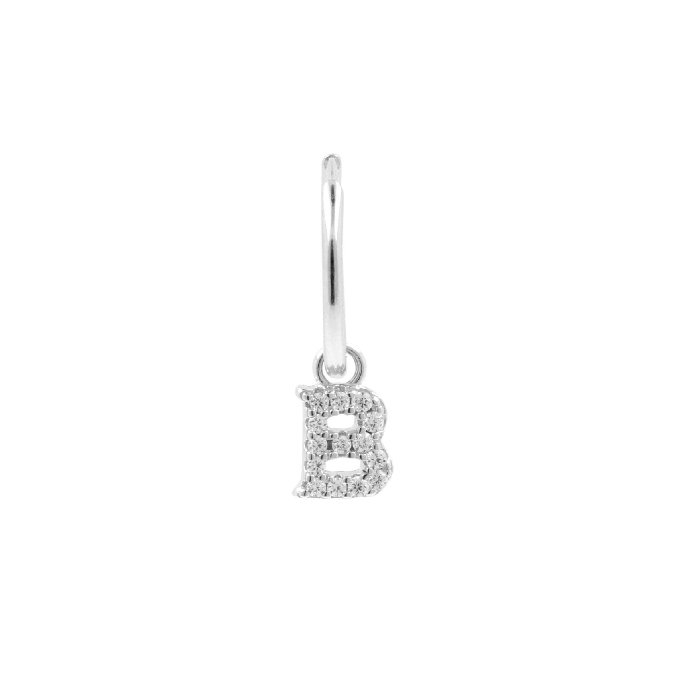 925 Silver Alphabet Letter Earring - B Silver