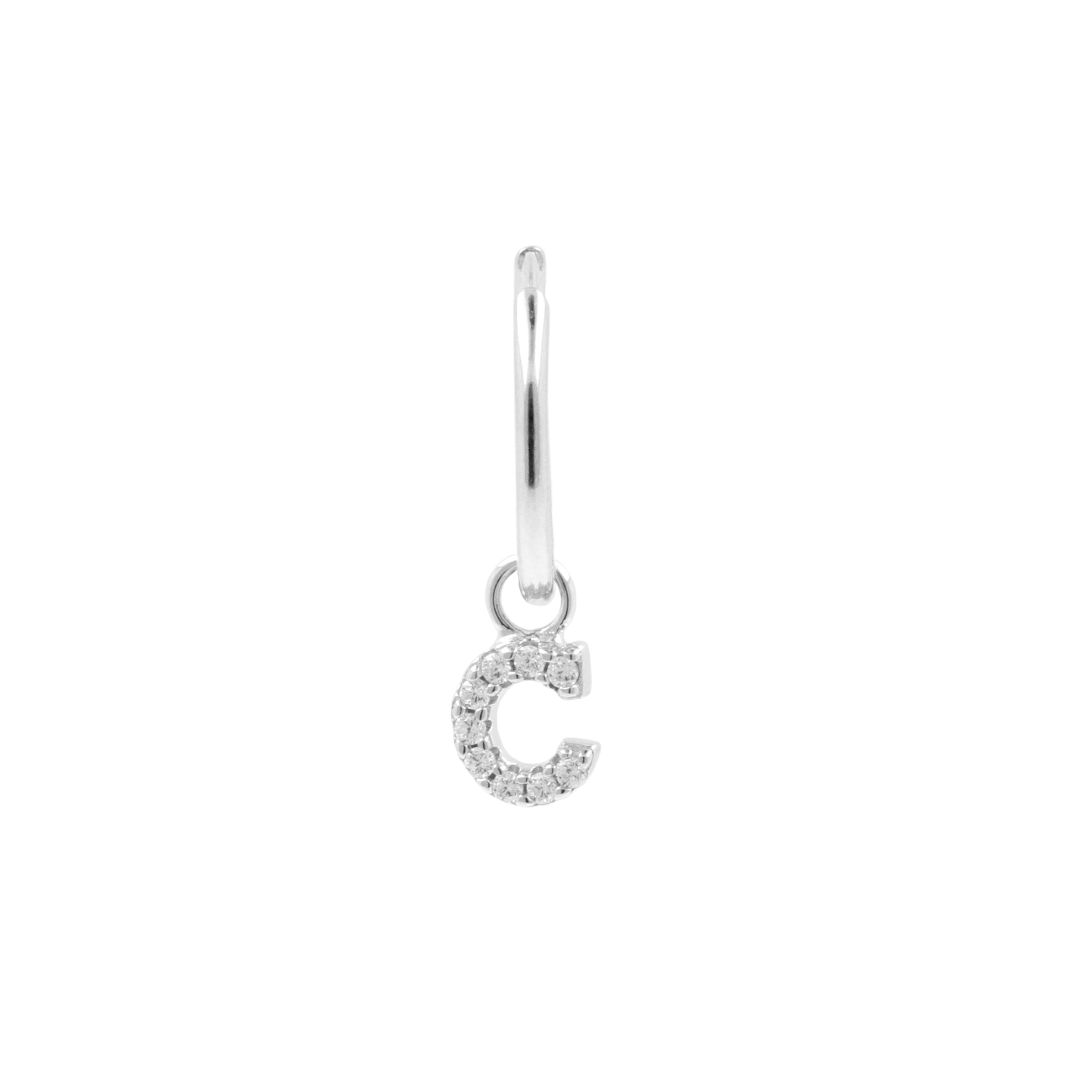 925 Silver Alphabet Letter Earring - C Silver