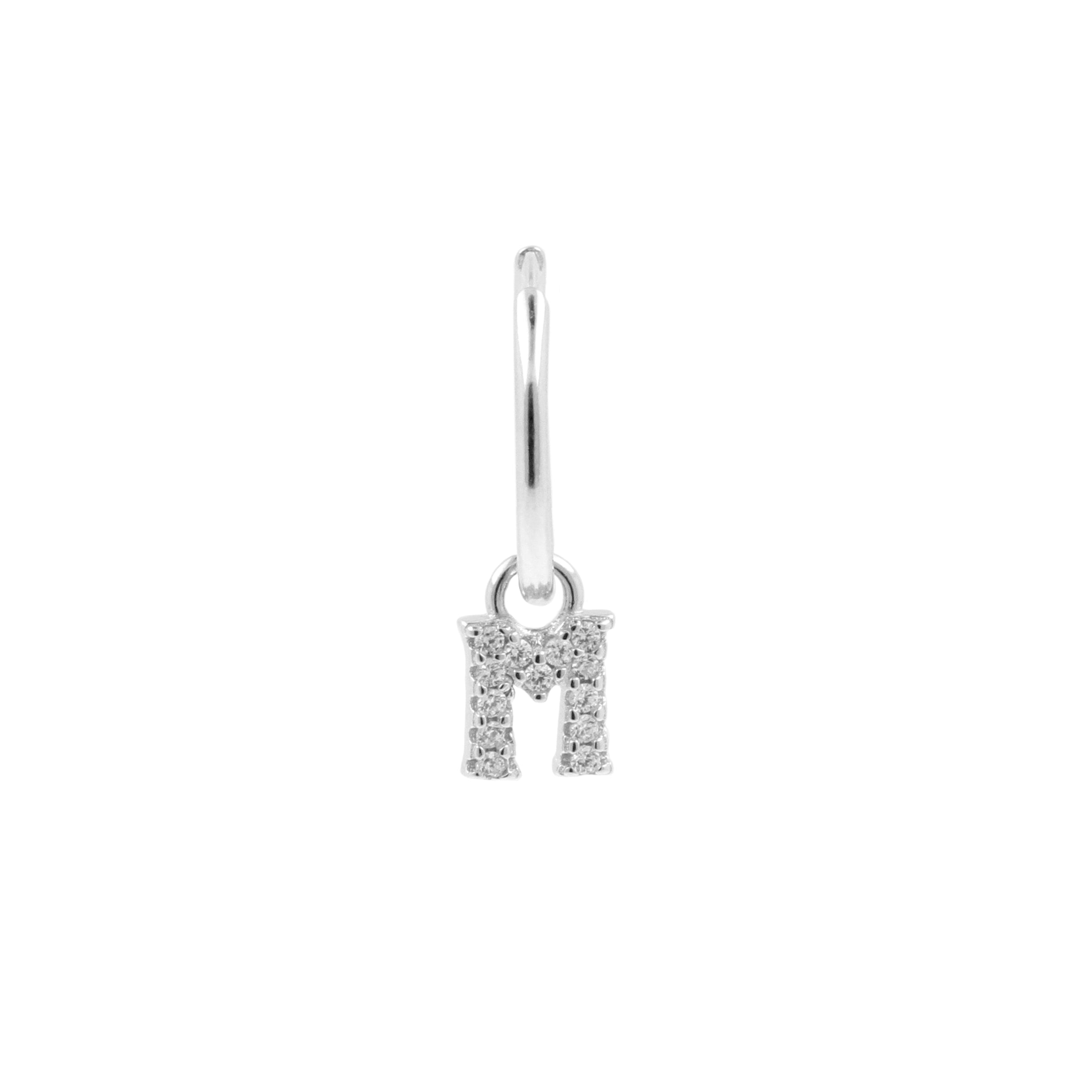 925 Silver Alphabet Letter Earring - M Silver