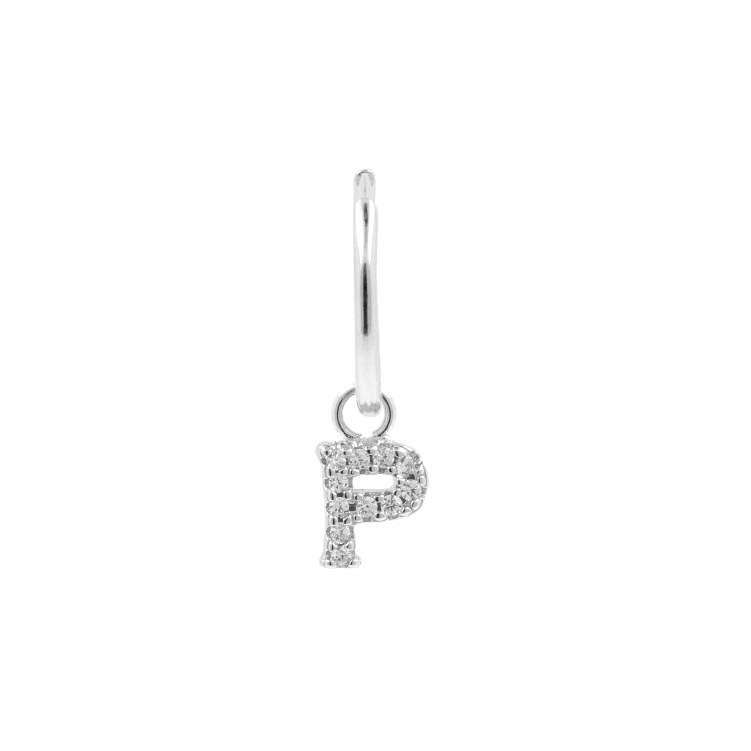 925 Silver Alphabet Letter Earring - P Silver