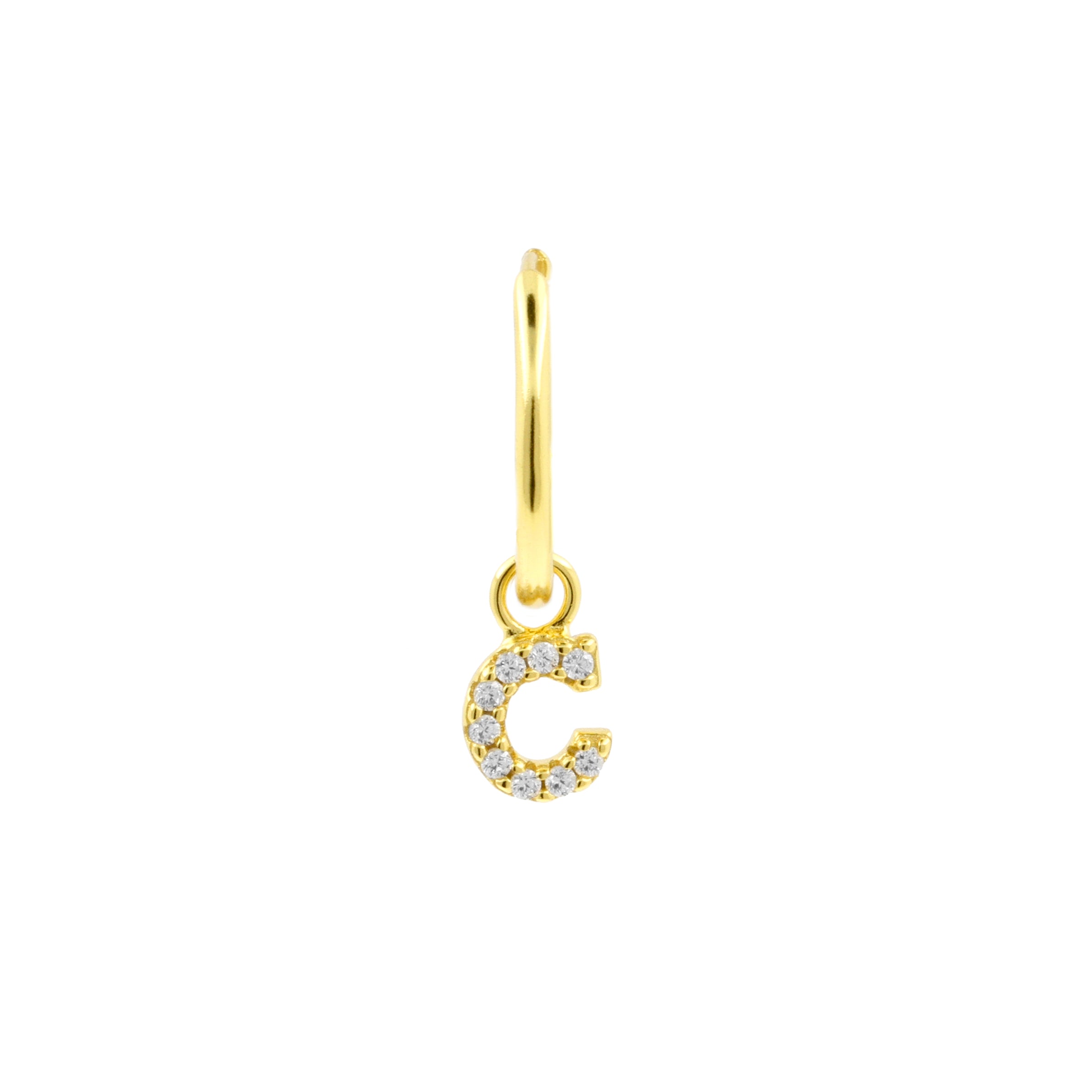 925 Silver Alphabet Letter Earring - C Gold