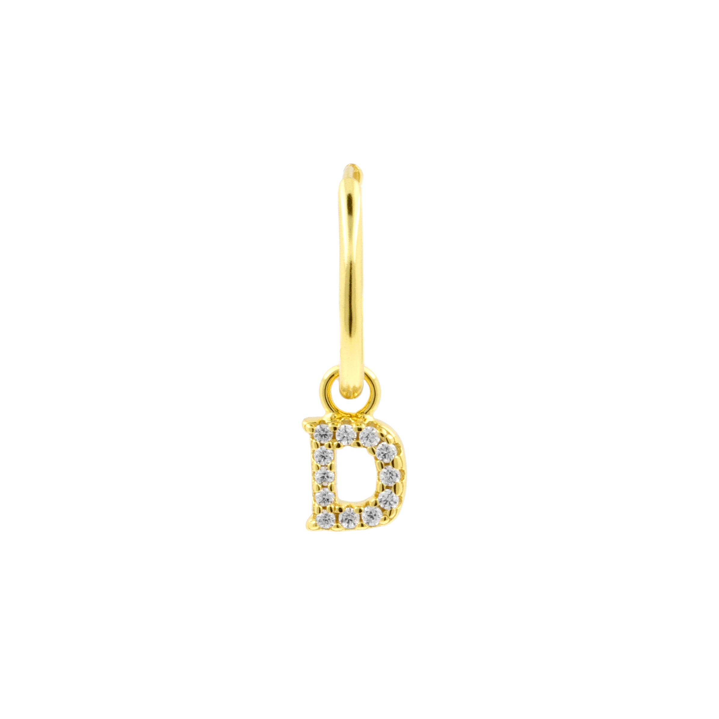 925 Silver Alphabet Letter Earring - D Gold