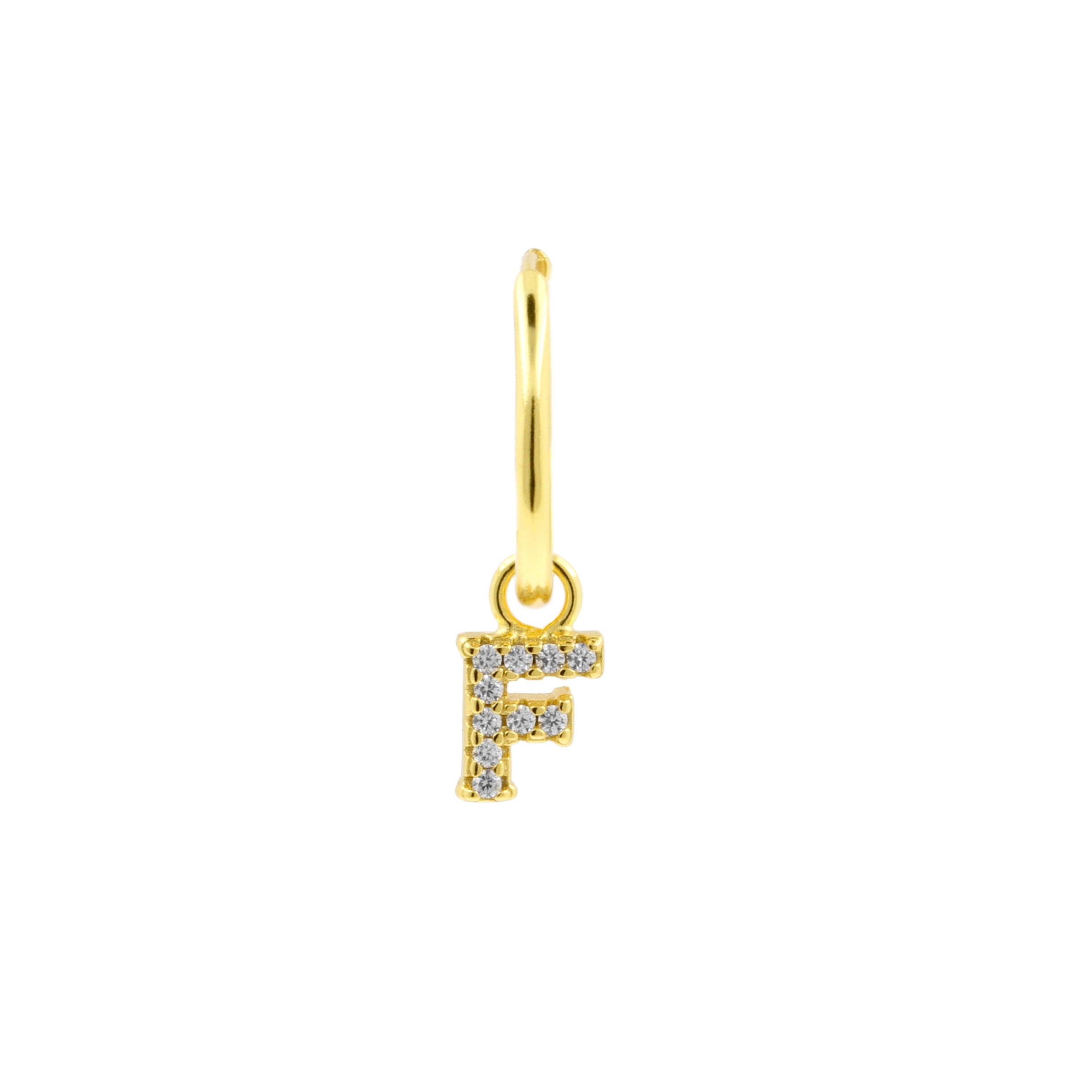 925 Silver Alphabet Letter Earring - F Gold