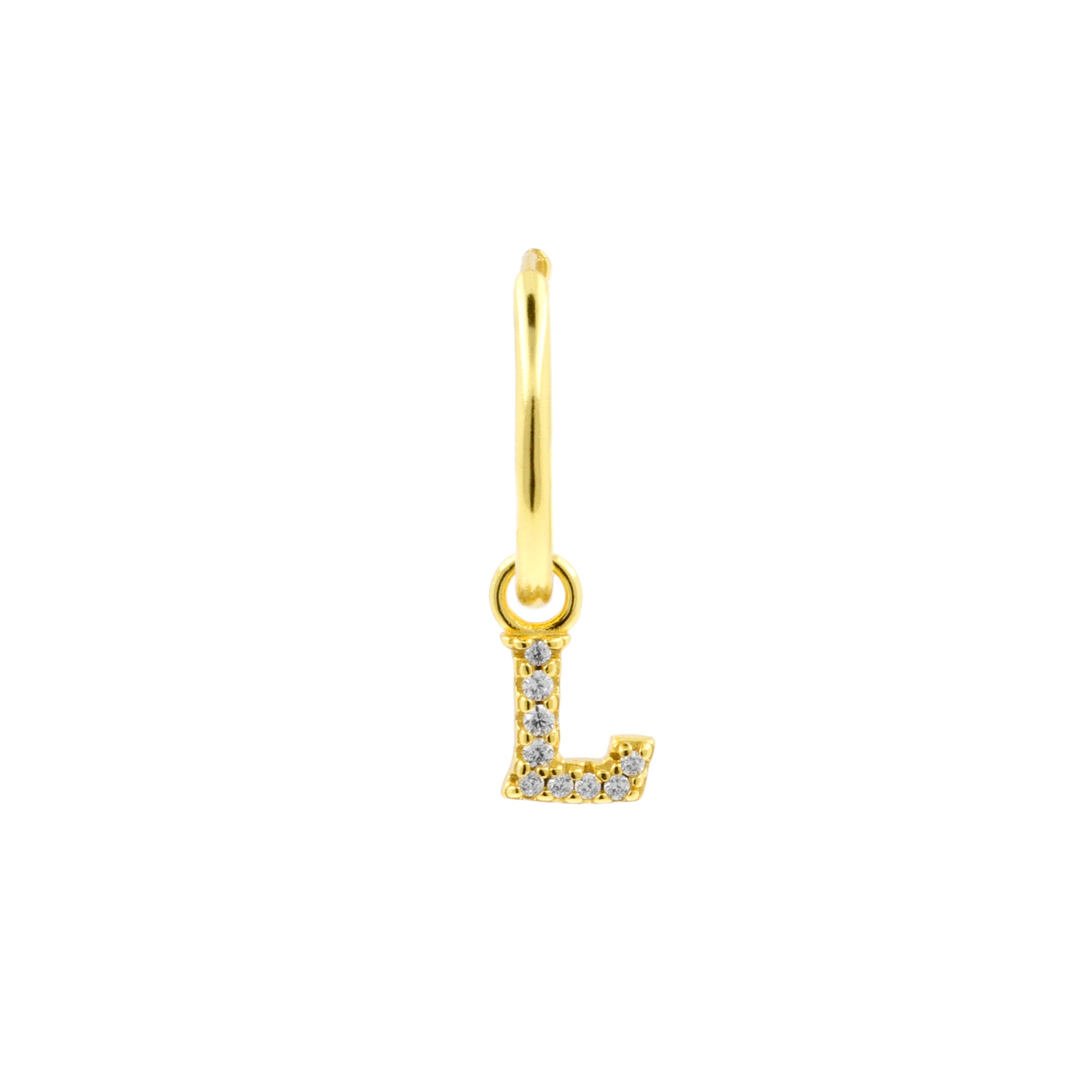 925 Silver Alphabet Letter Earring - L Gold