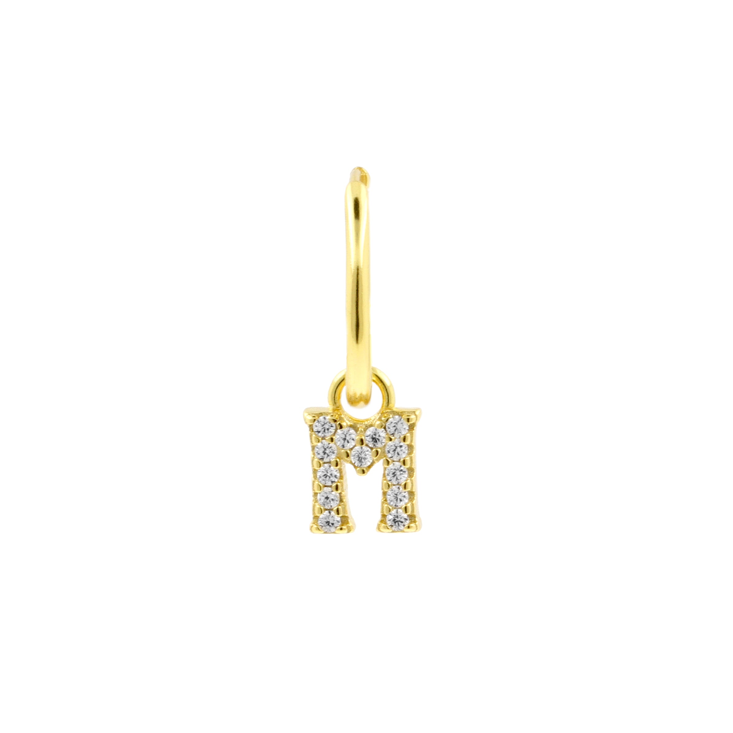 925 Silver Alphabet Letter Earring - M Gold