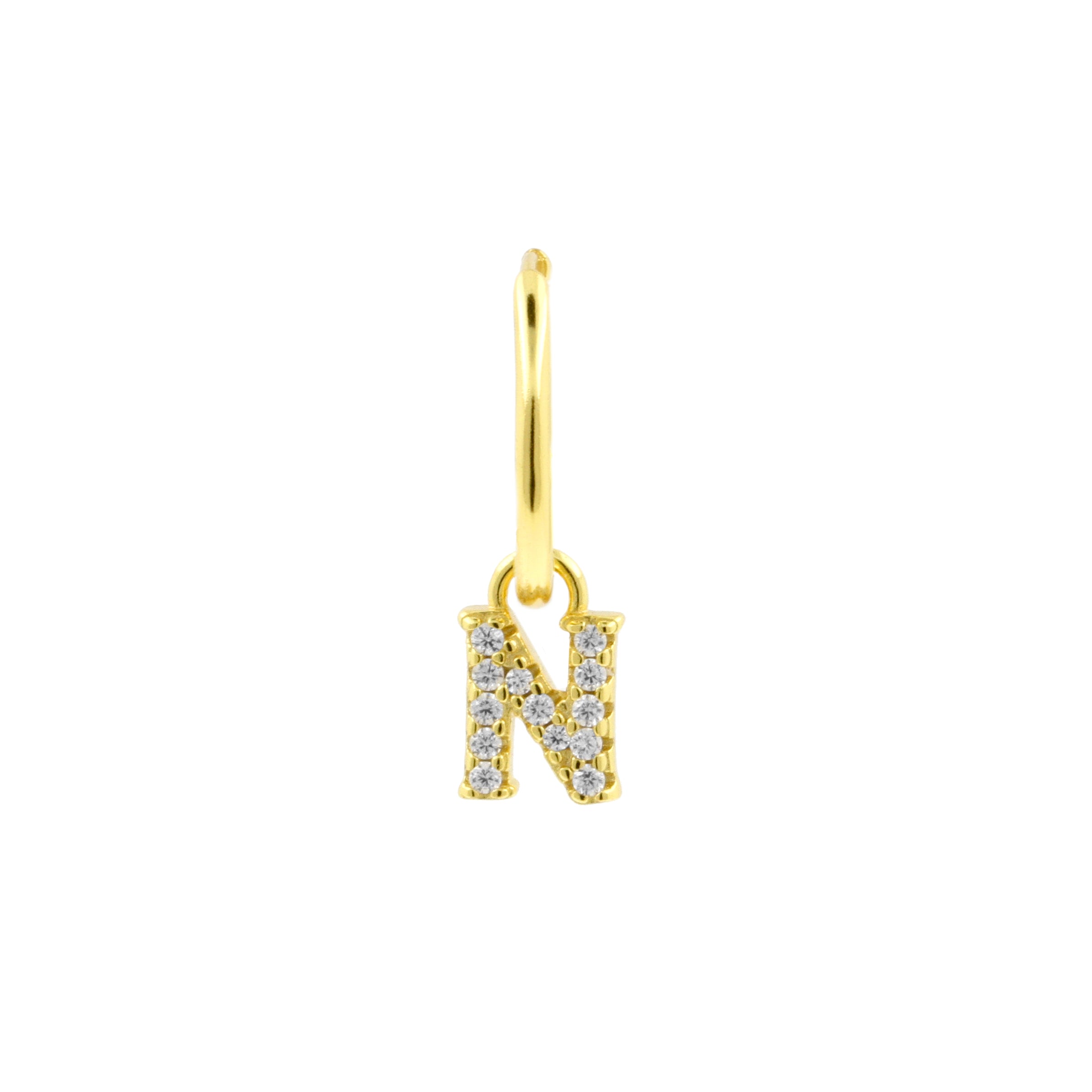 925 Silver Alphabet Letter Earring - N Gold