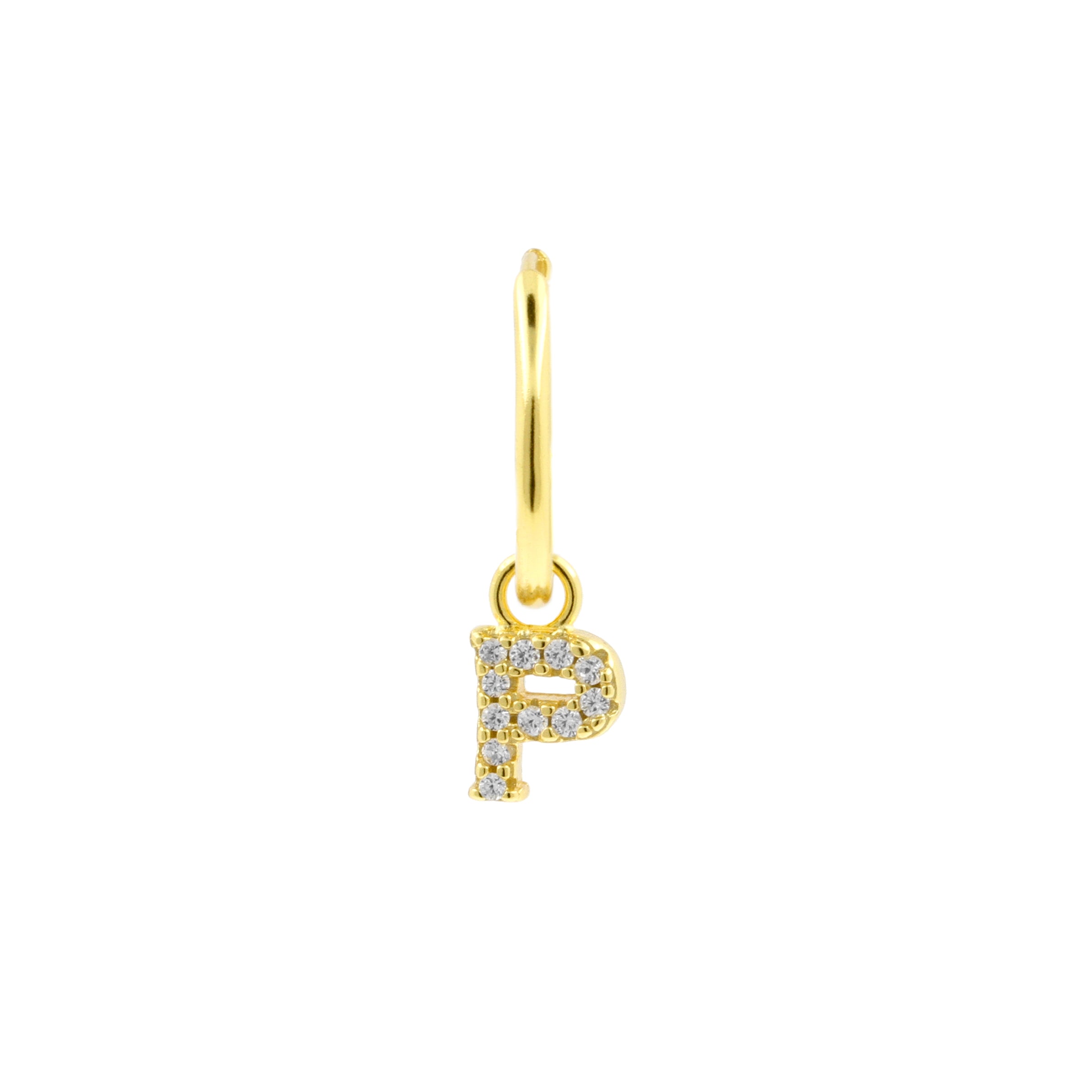 925 Silver Alphabet Letter Earring - P Gold