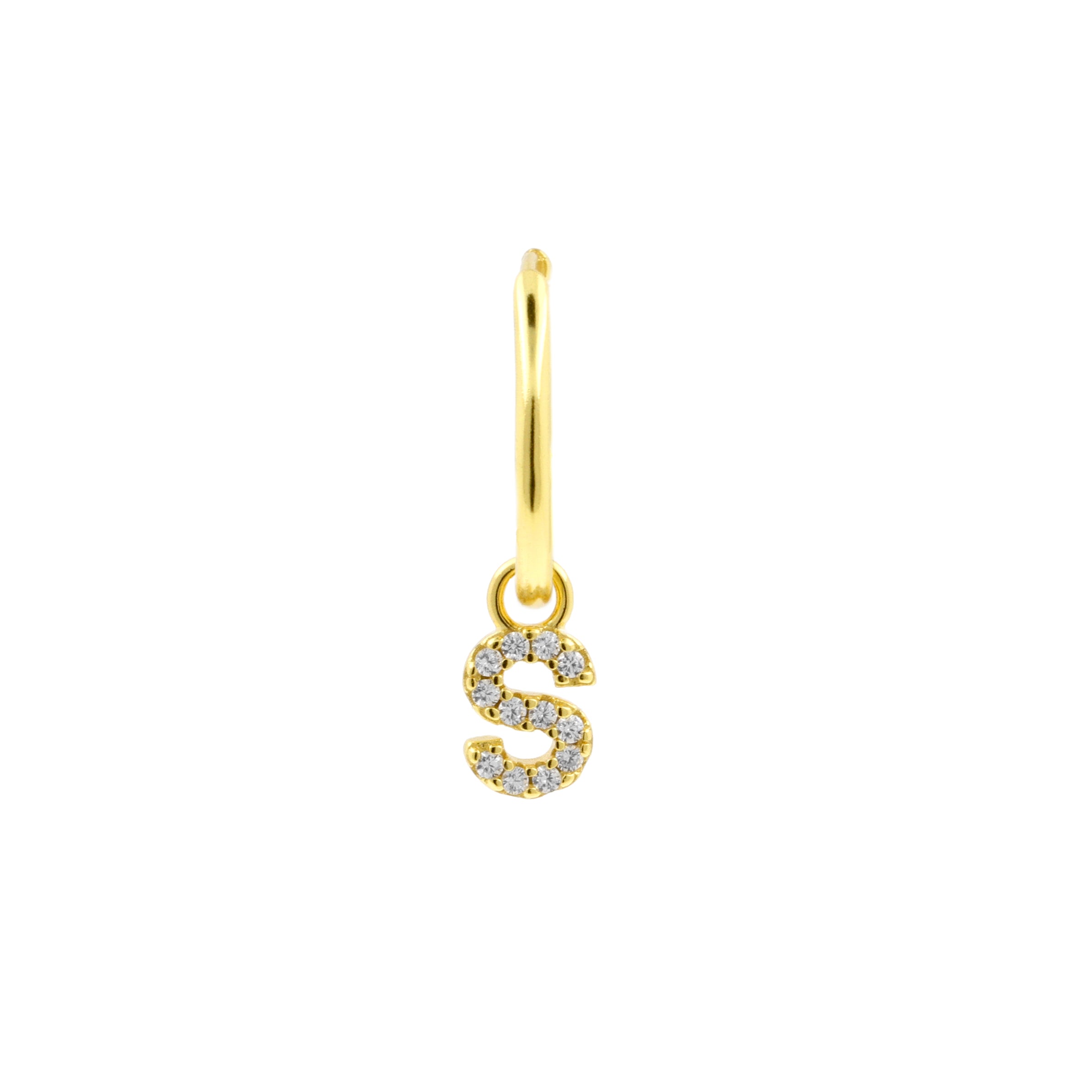 925 Silver Alphabet Letter Earring - S Gold