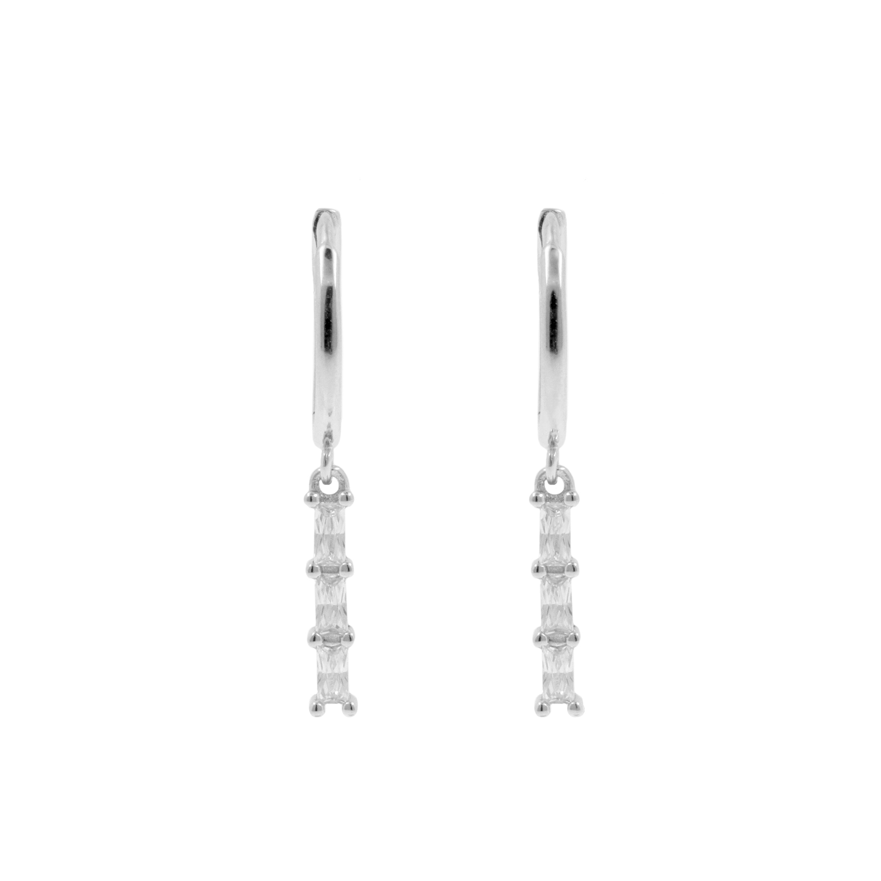 925 Silver Ear Hoops - Zirkonia Bar Silver