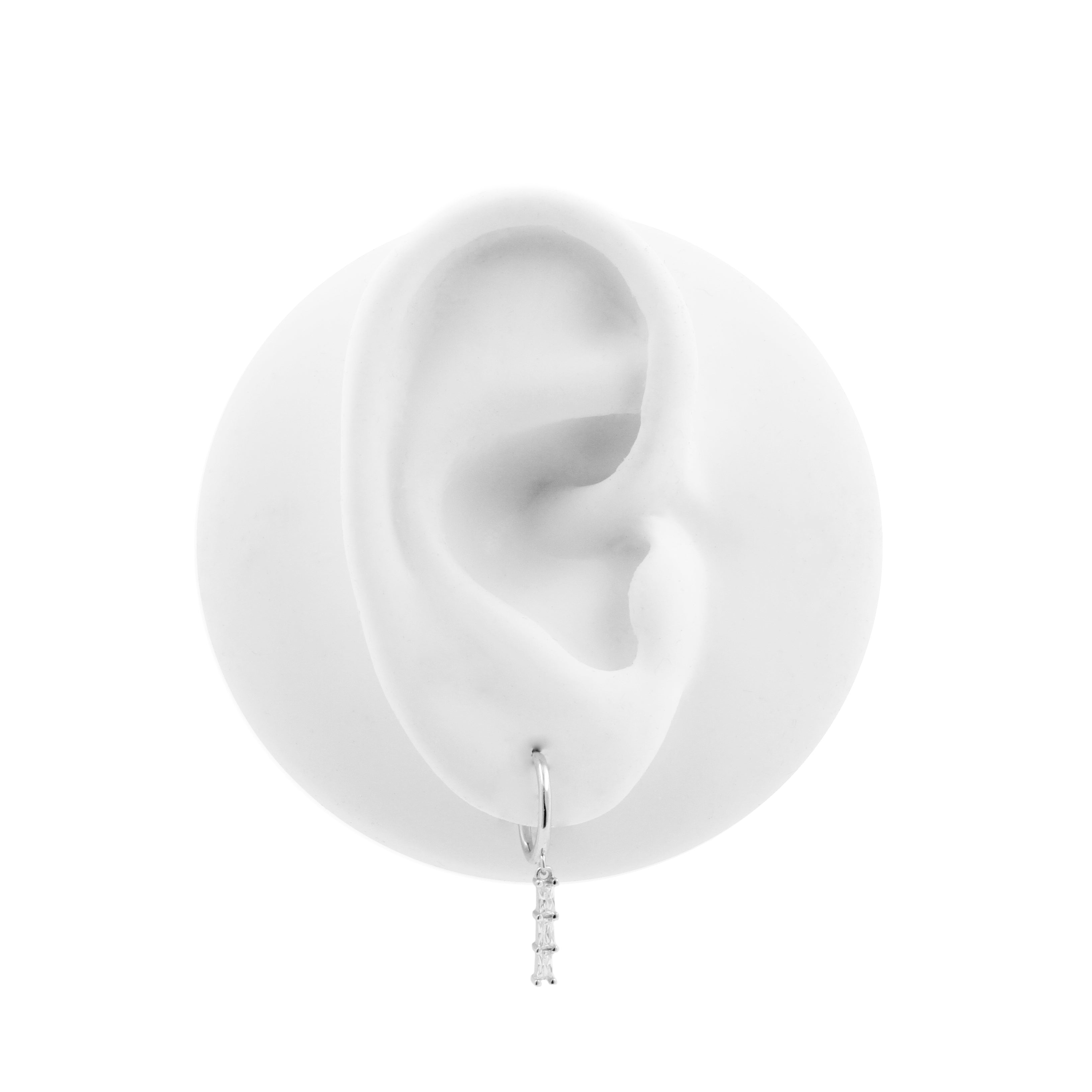 925 Silver Ear Hoops - Zirkonia Bar Silver