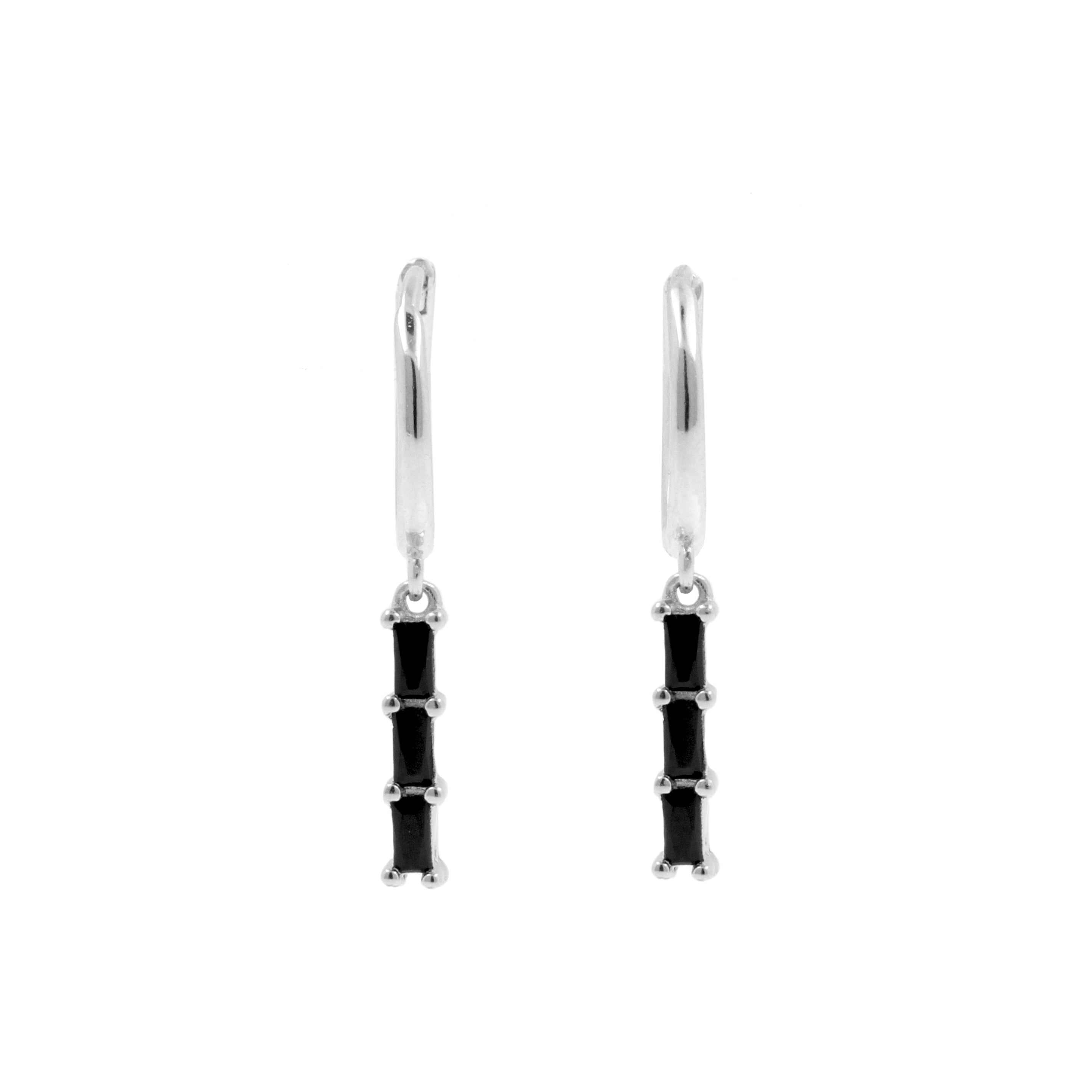 925 Silver Ear Hoops - Zirkonia Bar Silver