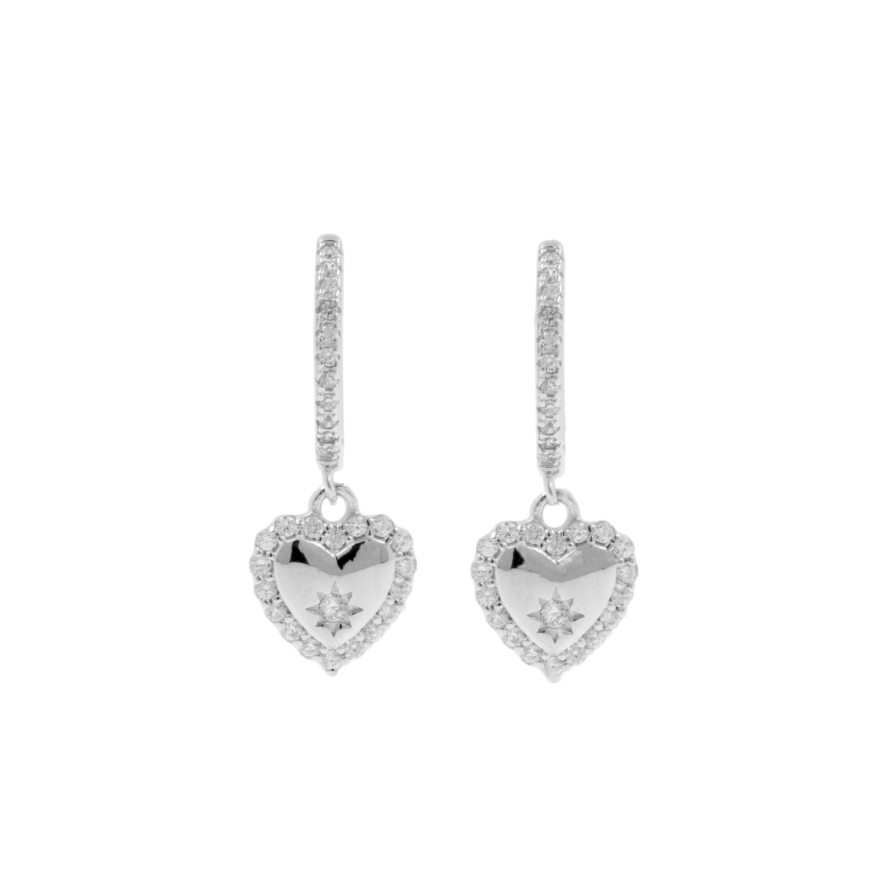 925 Silver Ear Hoops - Zirkonia Heart Silver