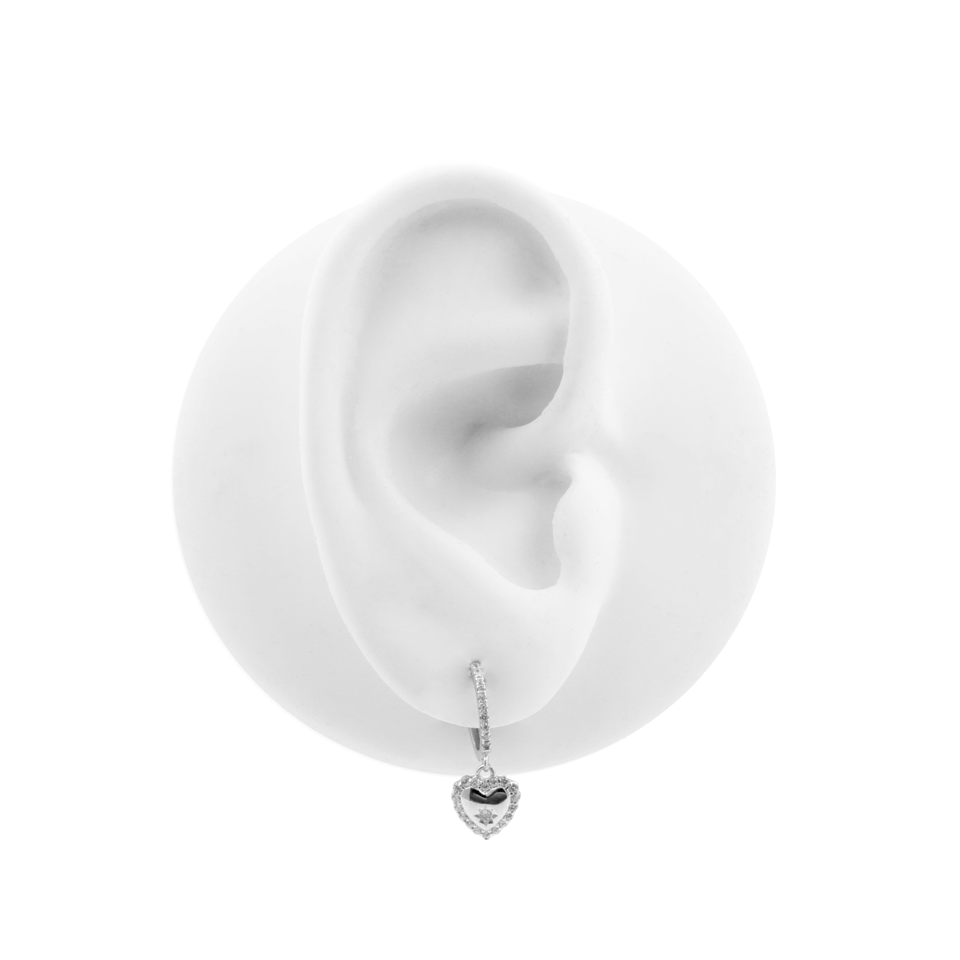 925 Silver Ear Hoops - Zirkonia Heart Silver