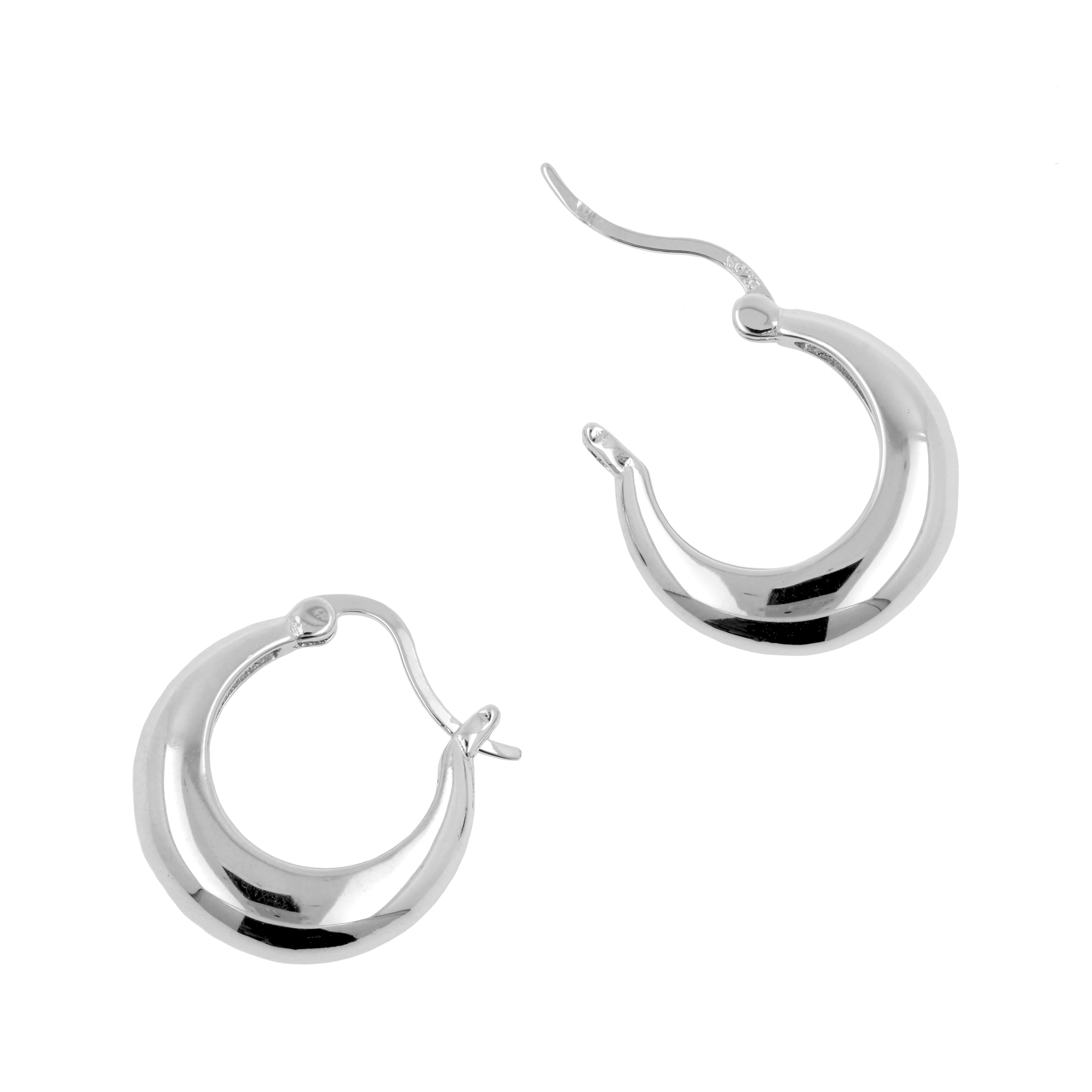 925 Silver Ear Hoops - Smooth Crescent Silver