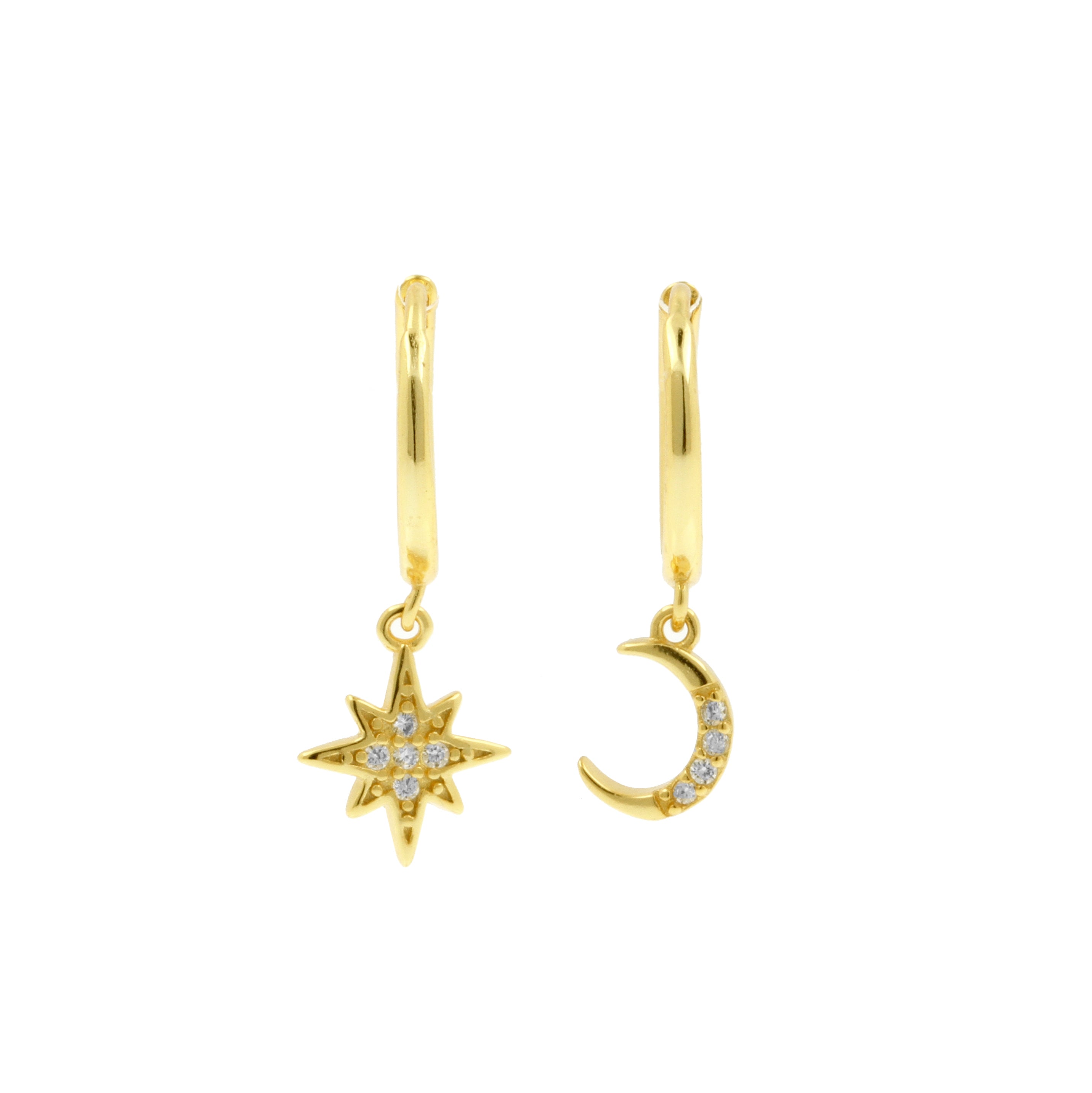 925 Silver Ear Hoops - Sun And Moon Gold