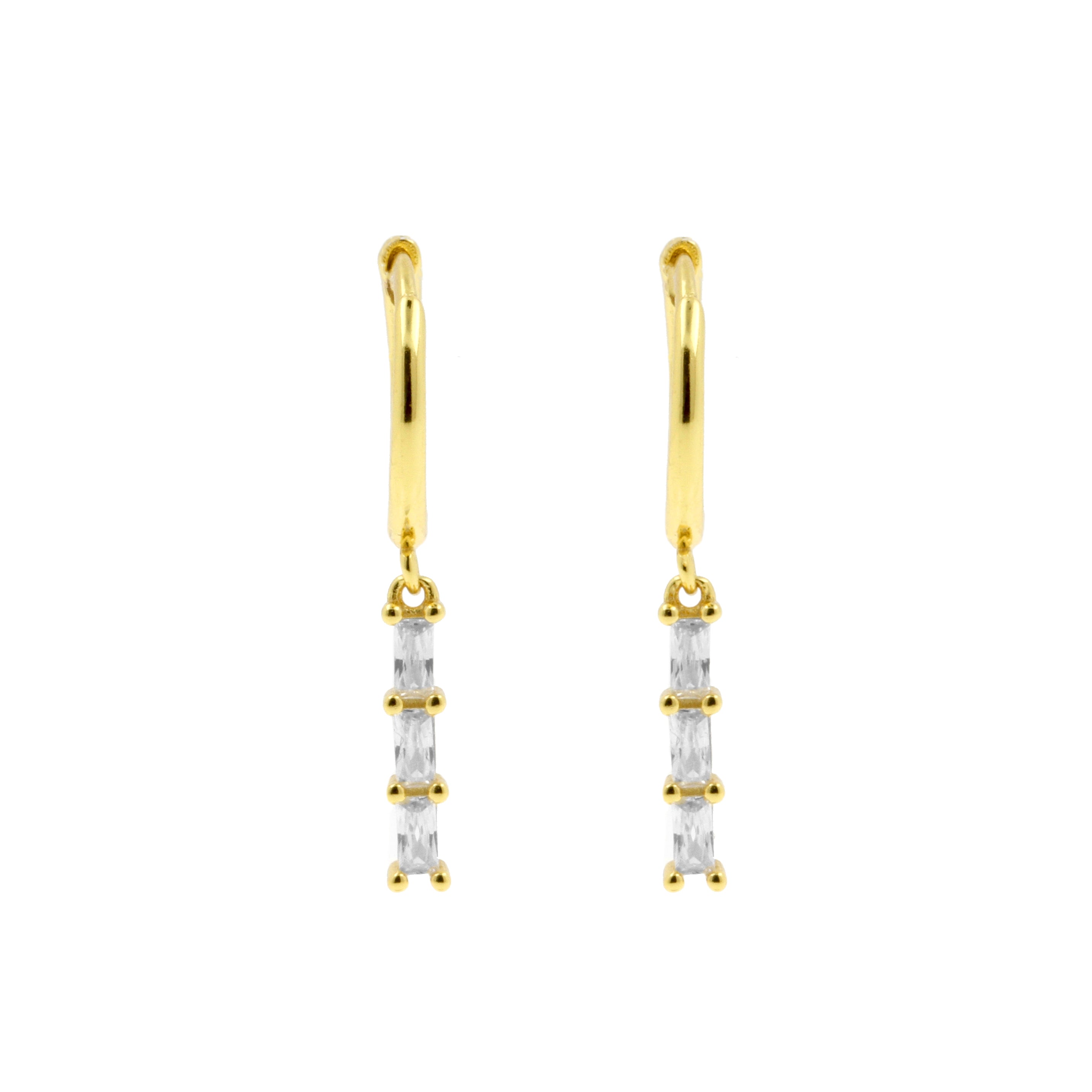 925 Silver Ear Hoops - Zirkonia Bar Gold