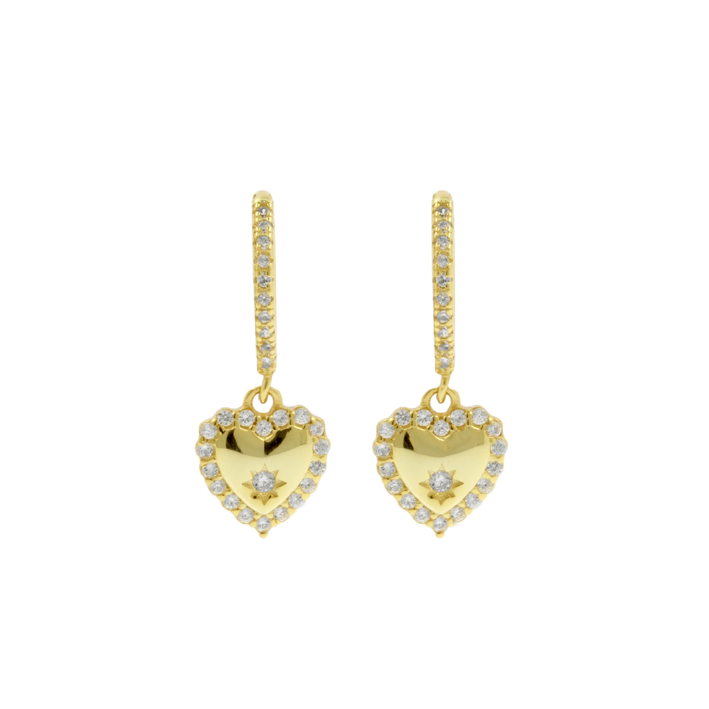 925 Silver Ear Hoops - Zirkonia Heart Gold