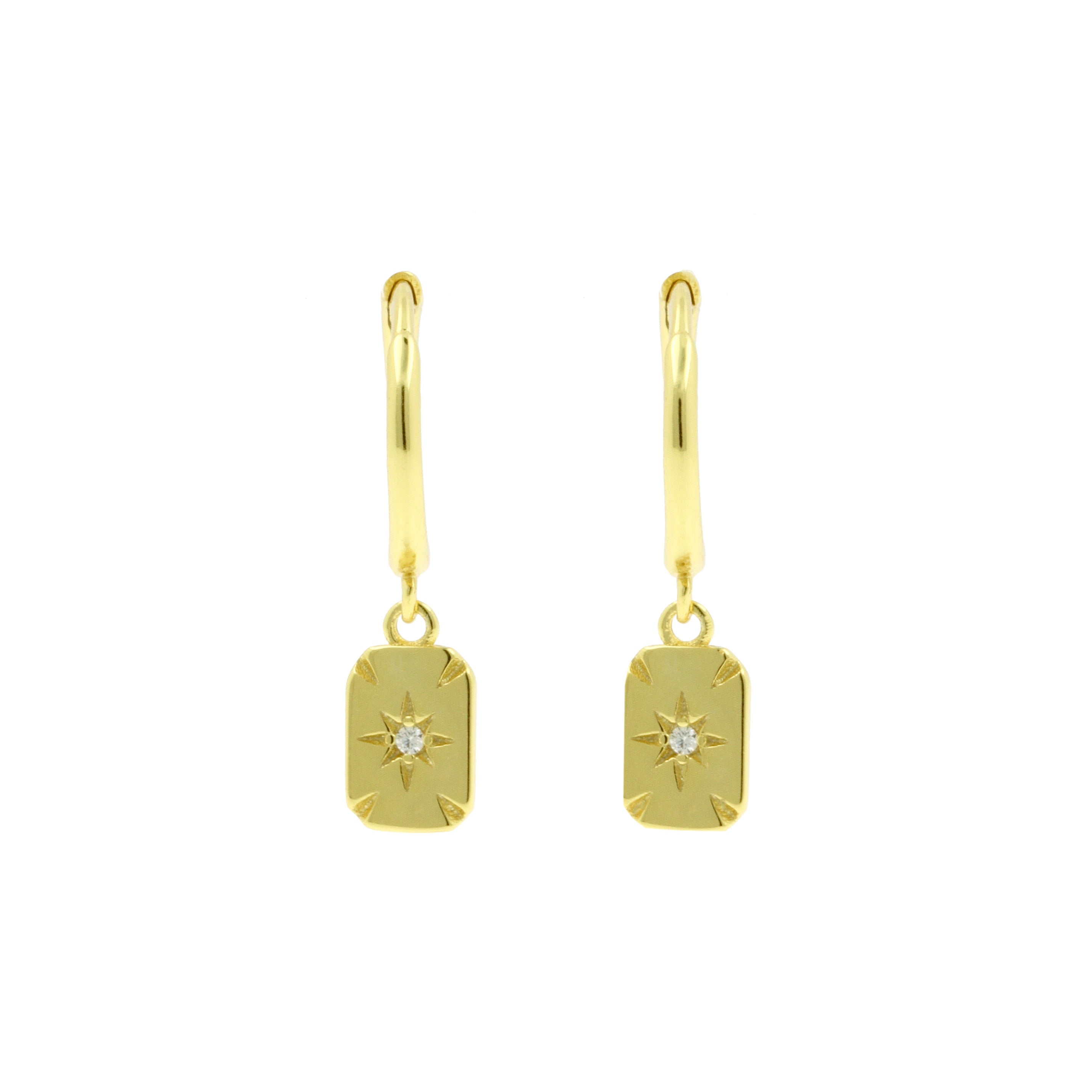 925 Silver Ear Hoops - Zirkonia Square Gold