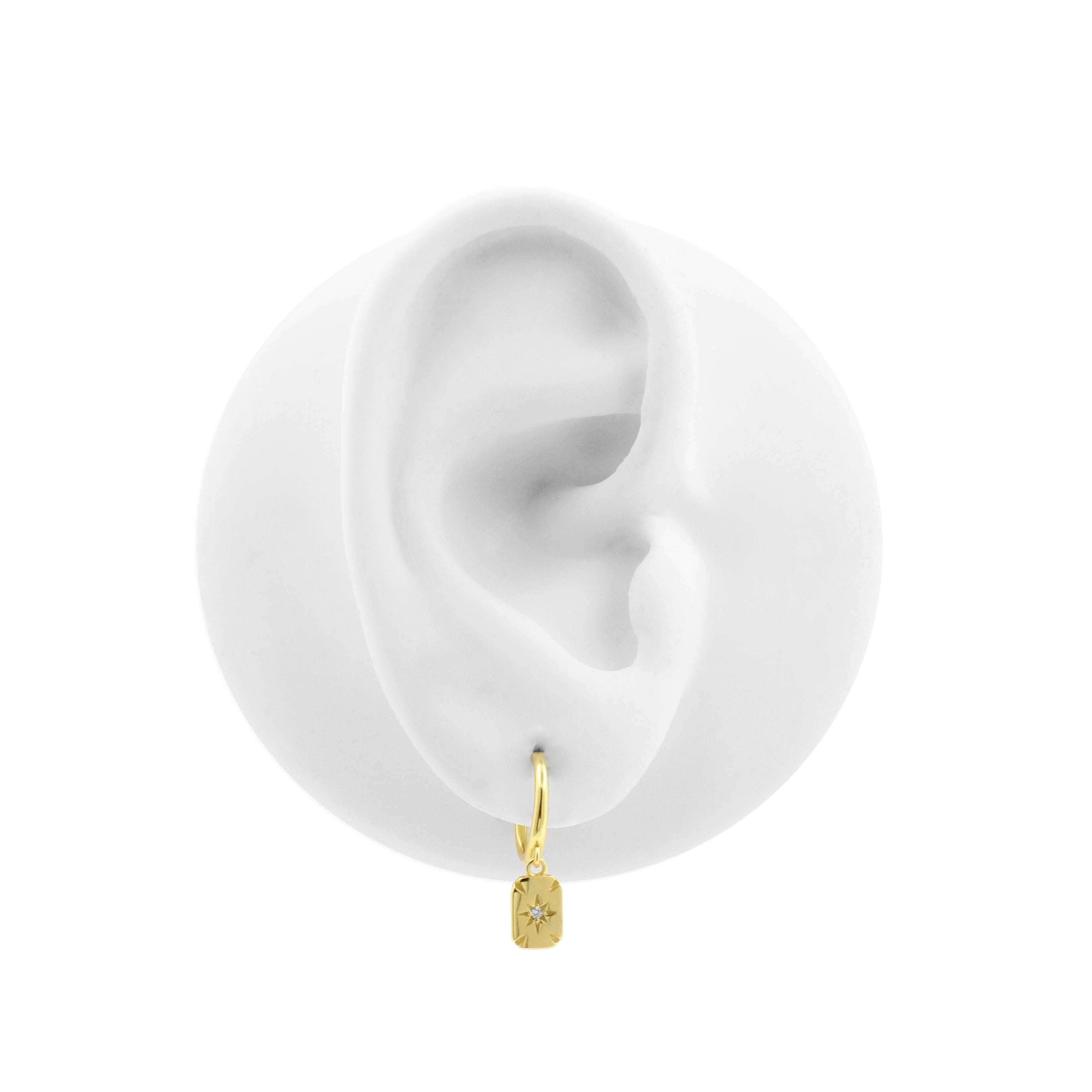 925 Silver Ear Hoops - Zirkonia Square Gold