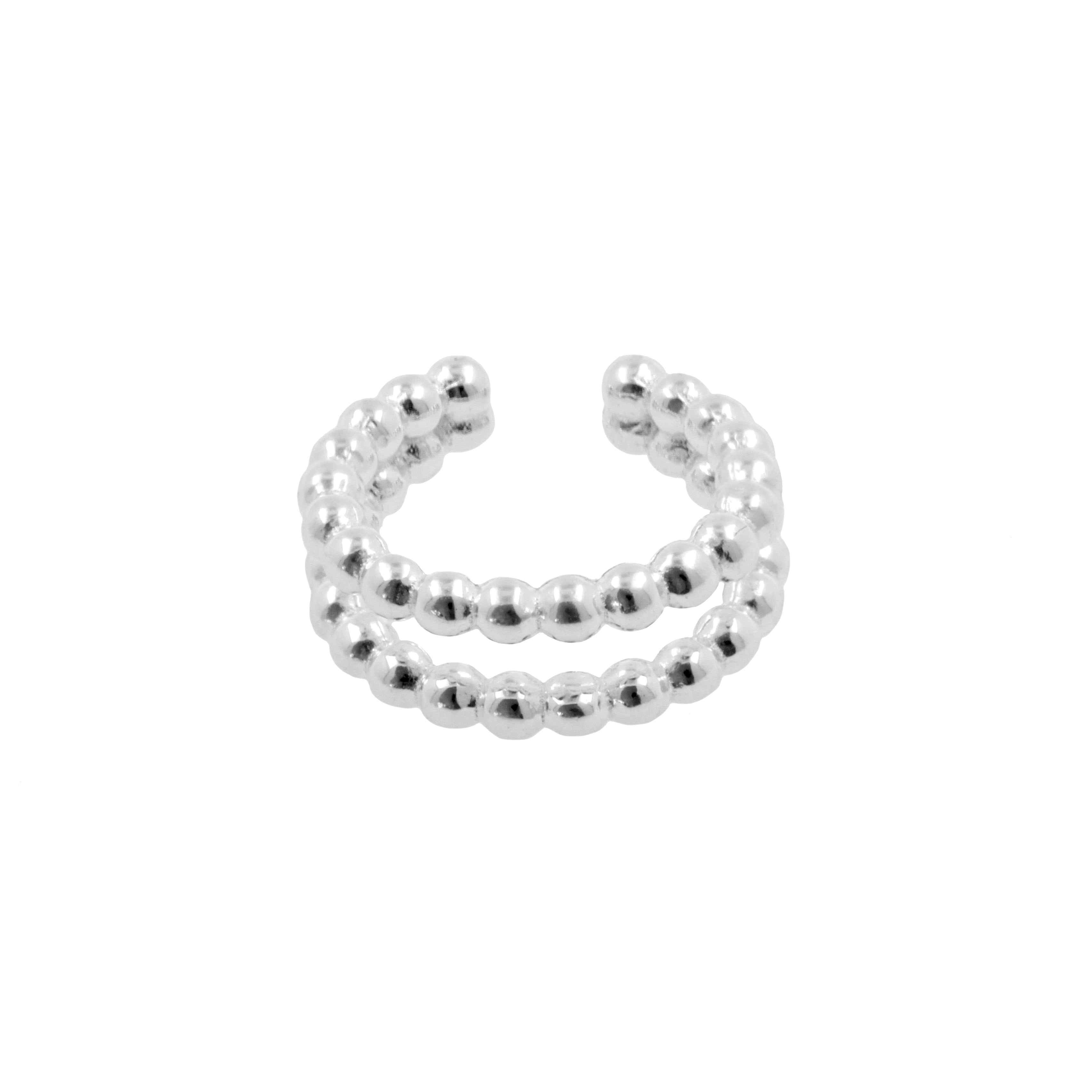 925 Silver Ear Cuff - Dotted Double Ring Silver