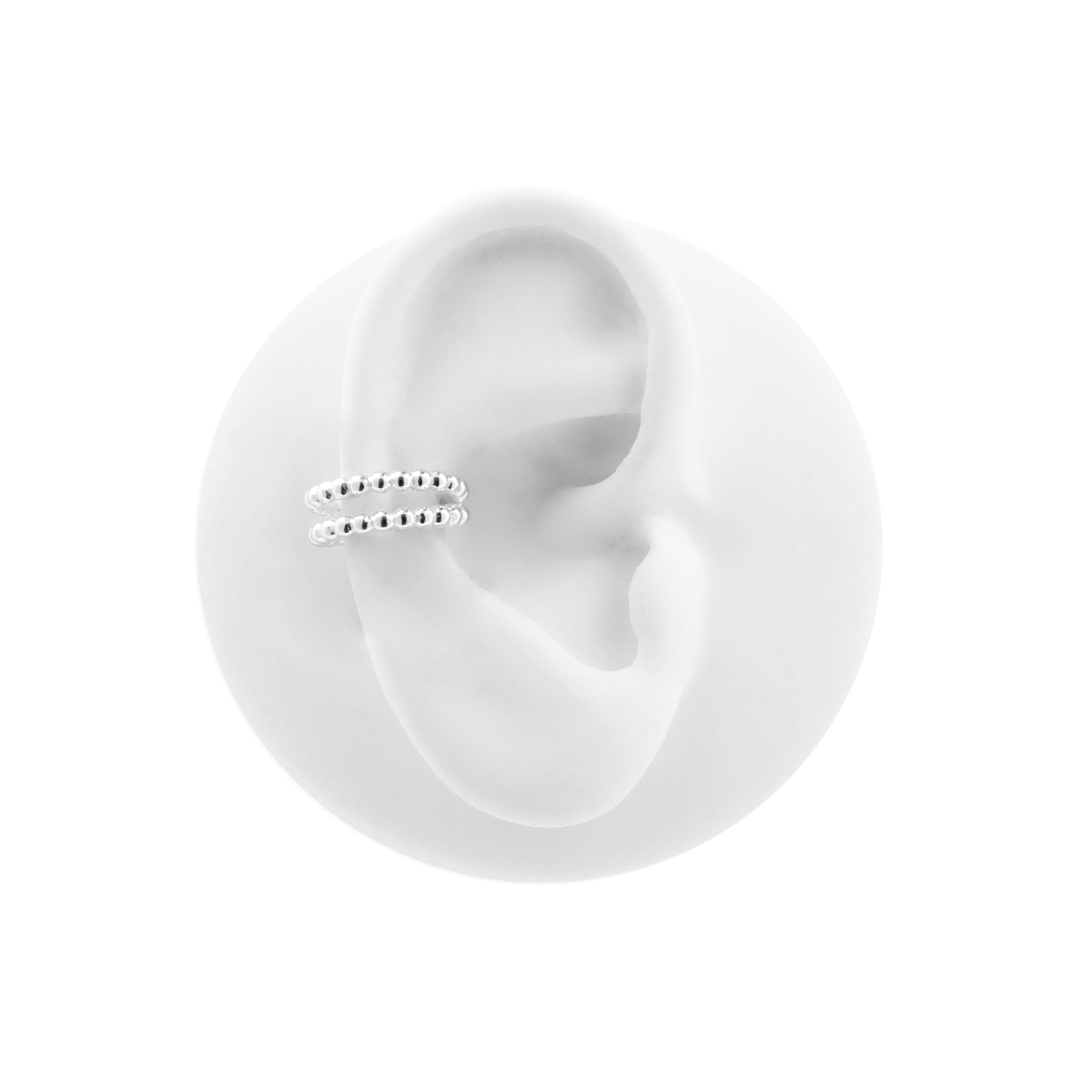 925 Silver Ear Cuff - Dotted Double Ring Silver