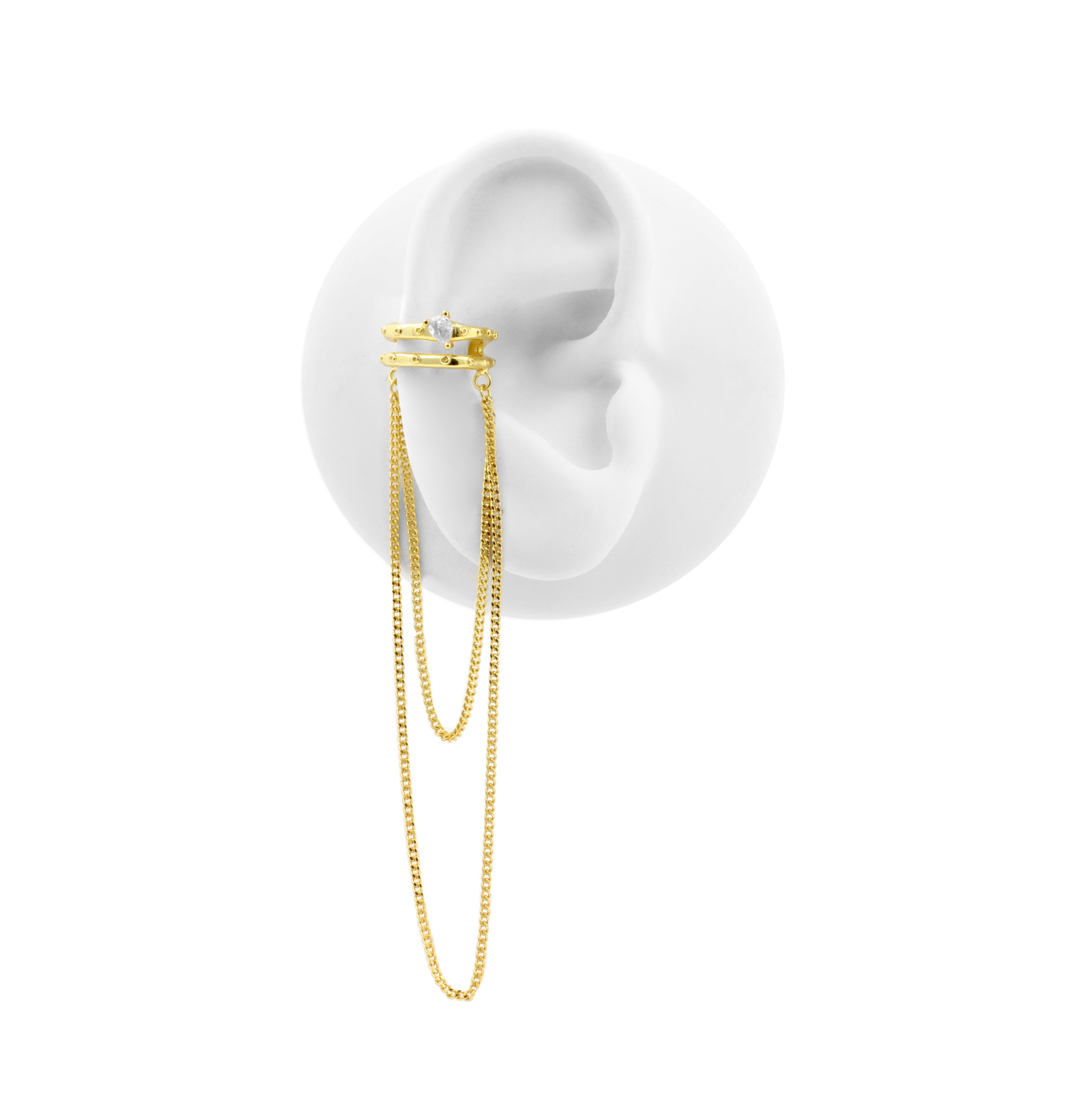 925 Silver Ear Cuff - Loop And Chain Gold