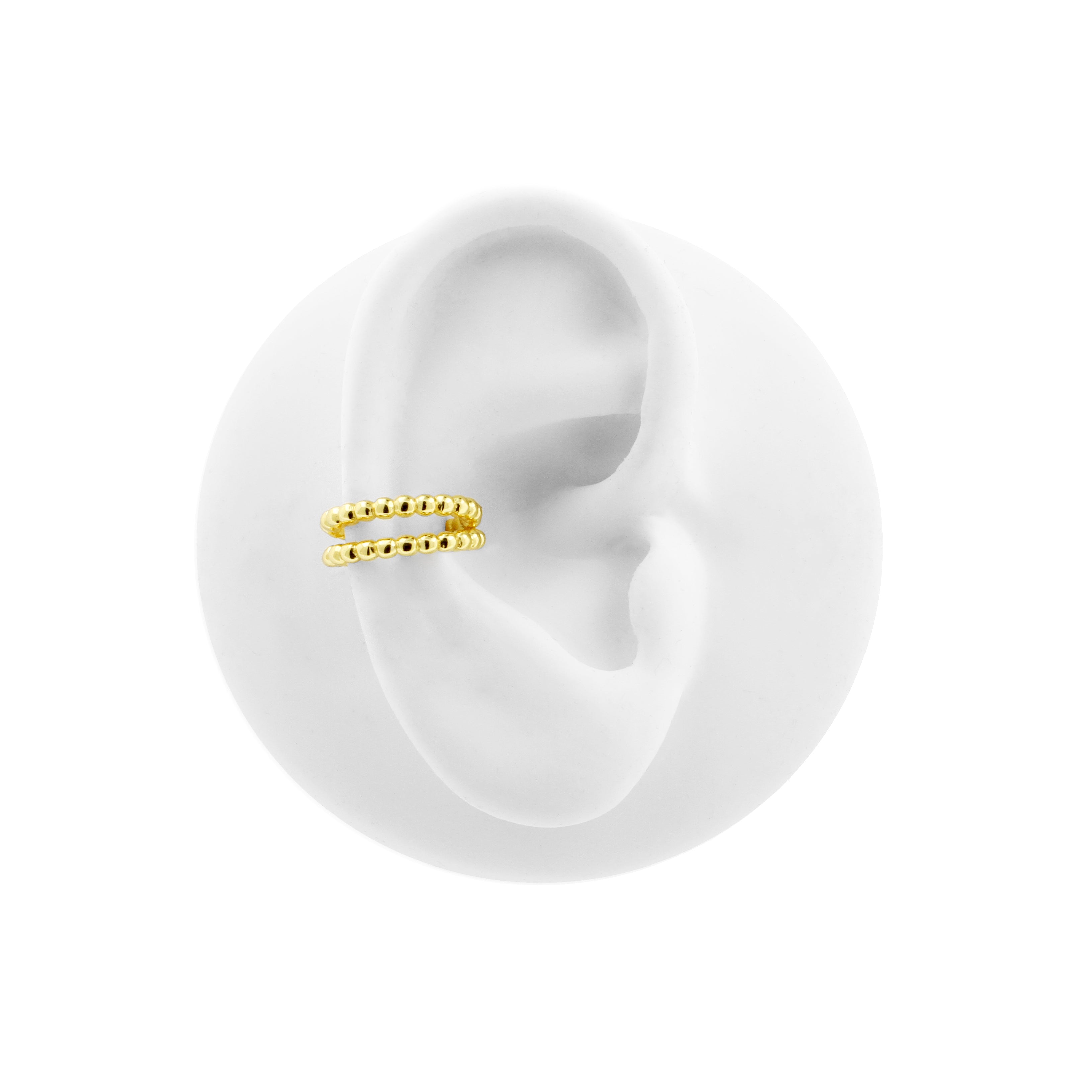 925 Silver Ear Cuff - Dotted Double Ring Gold