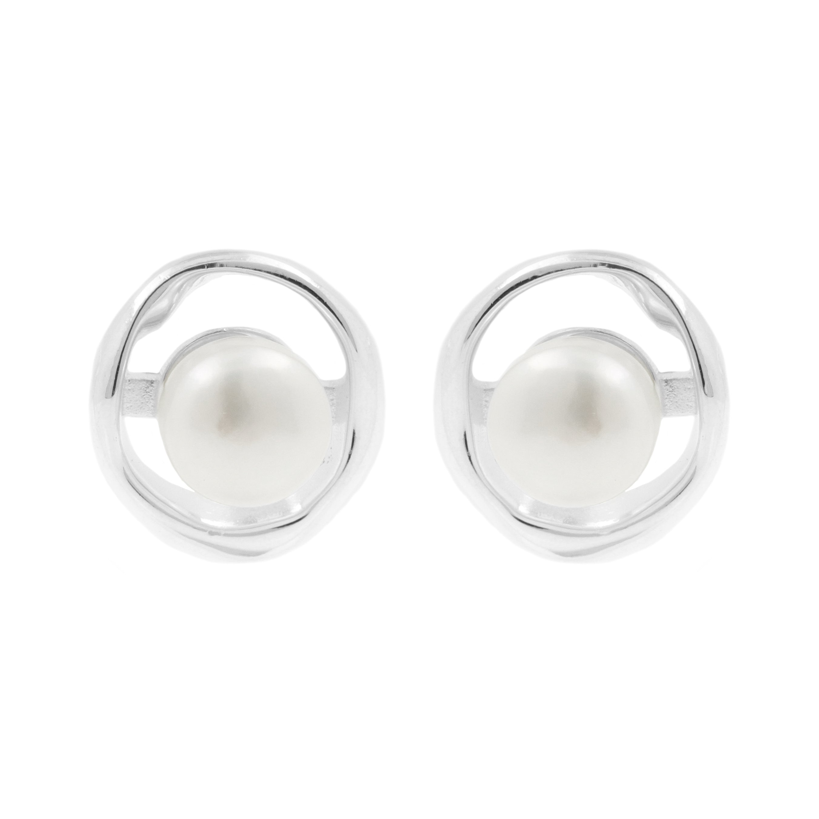 925 Silver Earstuds - Captured Pearl Silver