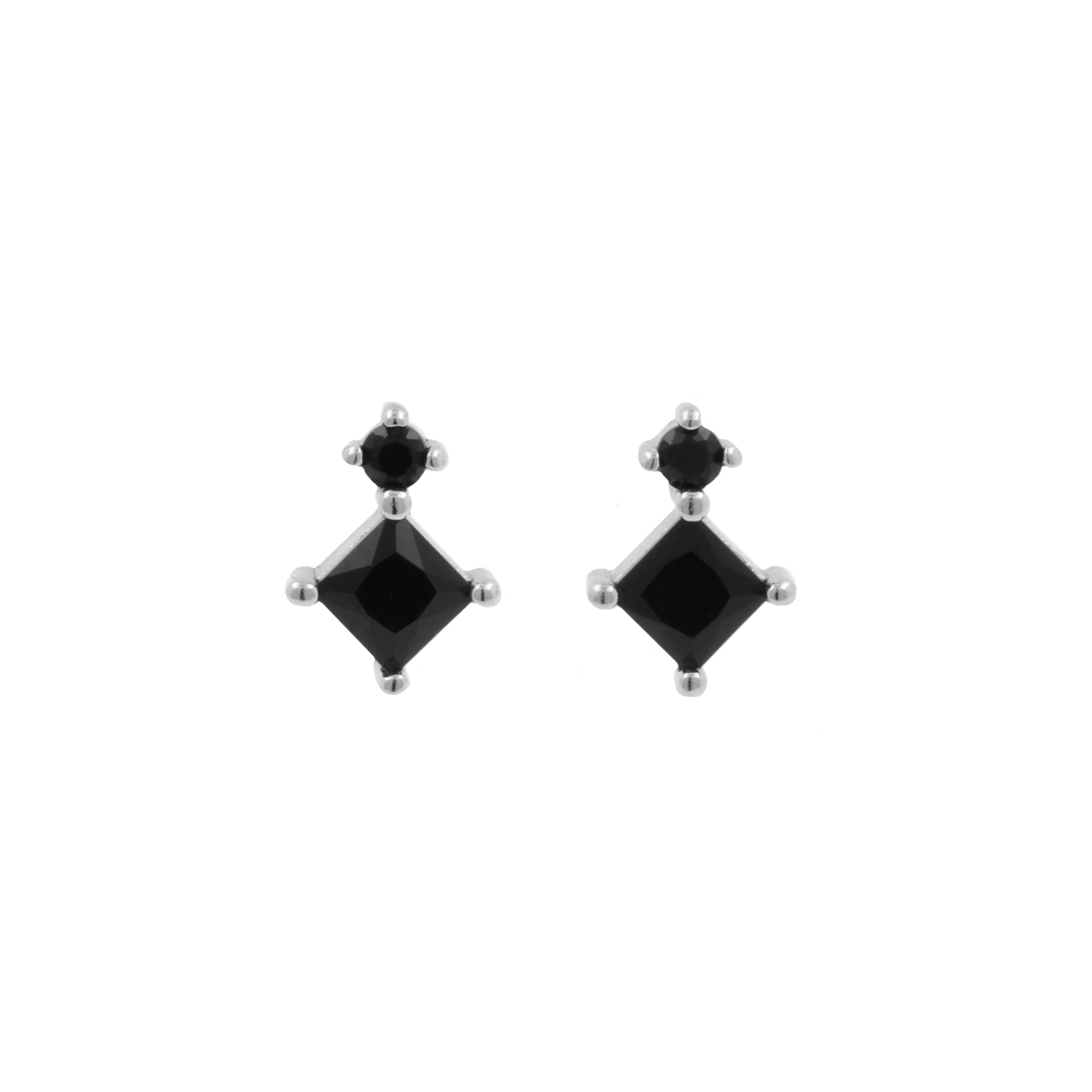 925 Silver Earstuds With Black Gems - Silver