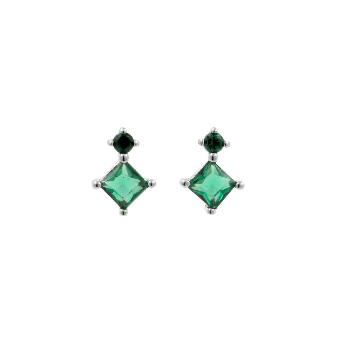 925 Silver Earstuds With Green Gems - Silver