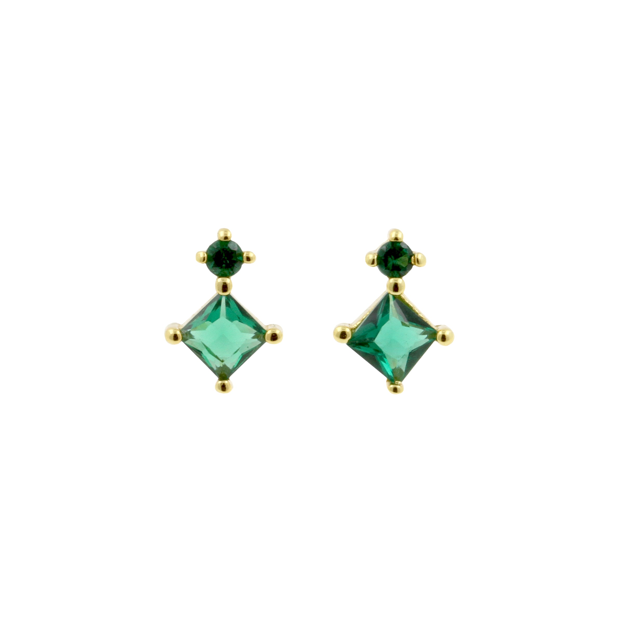 925 Silver Earstuds With Green Gems - Gold