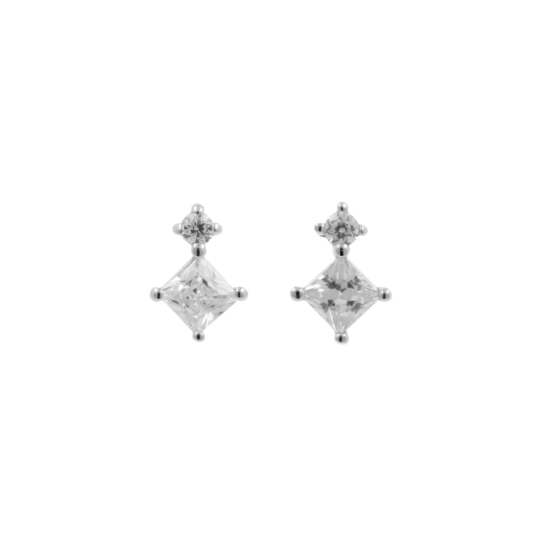 925 Silver Earstuds With Clear Gems - Silver