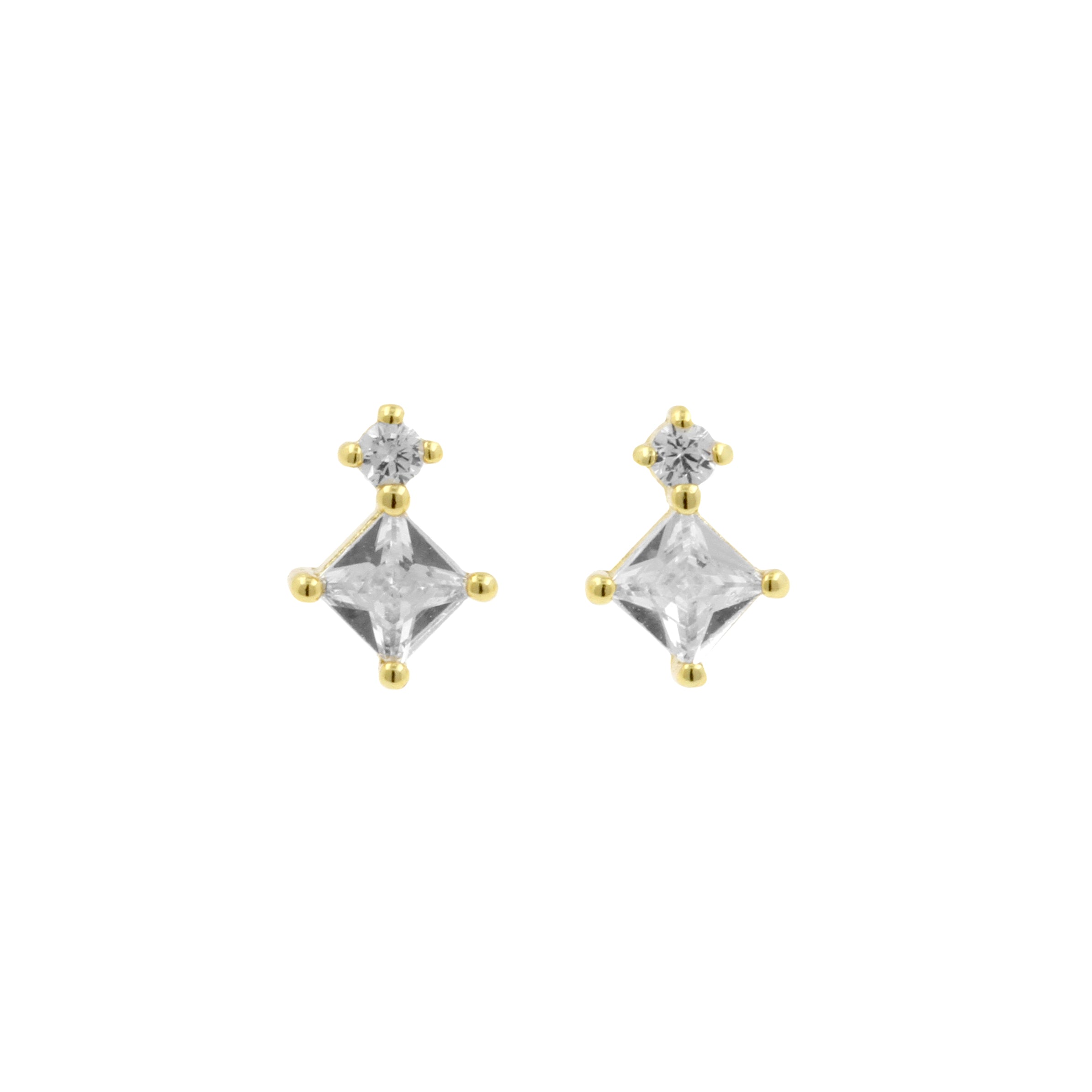 925 Silver Earstuds With Clear Gems - Gold