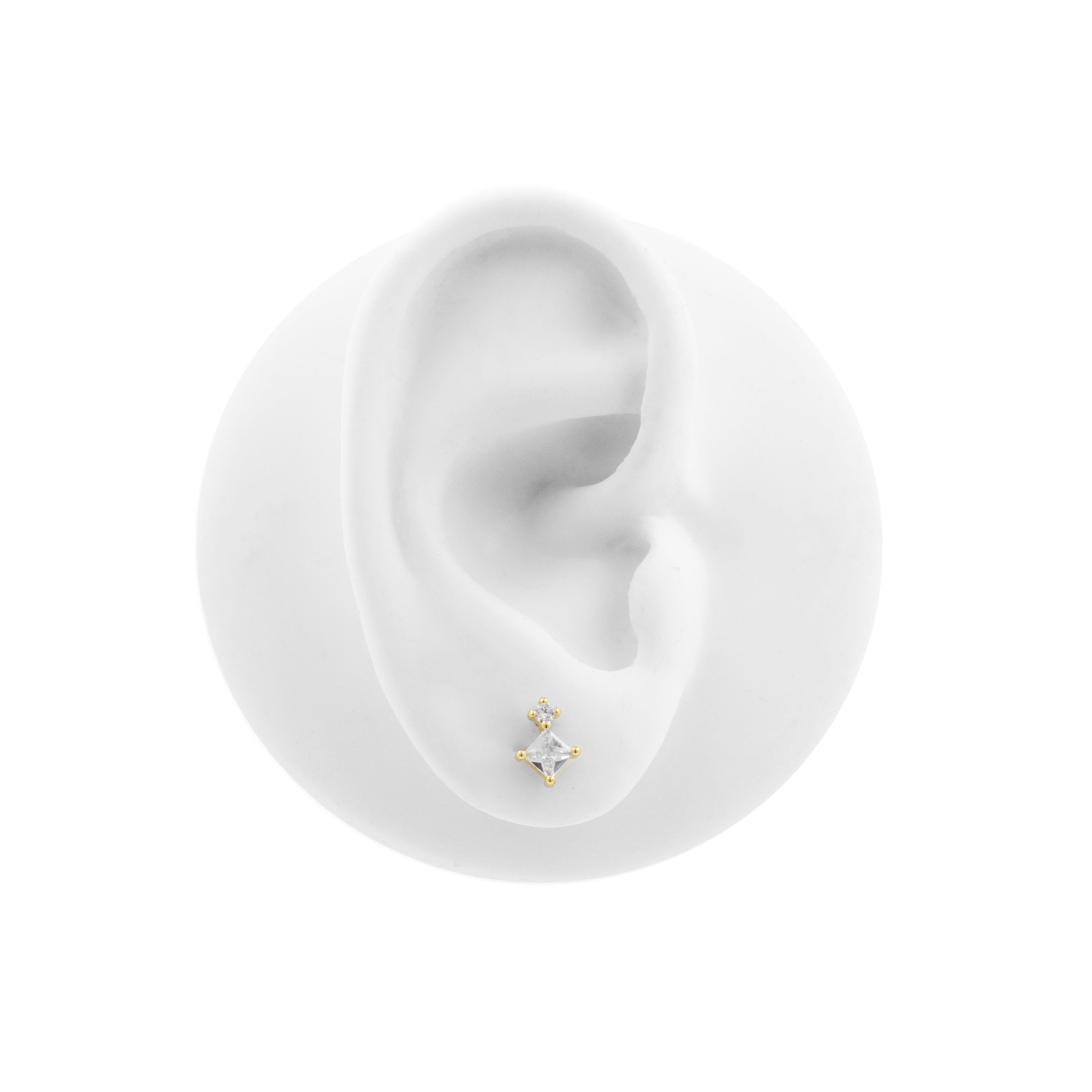 925 Silver Earstuds With Clear Gems - Gold