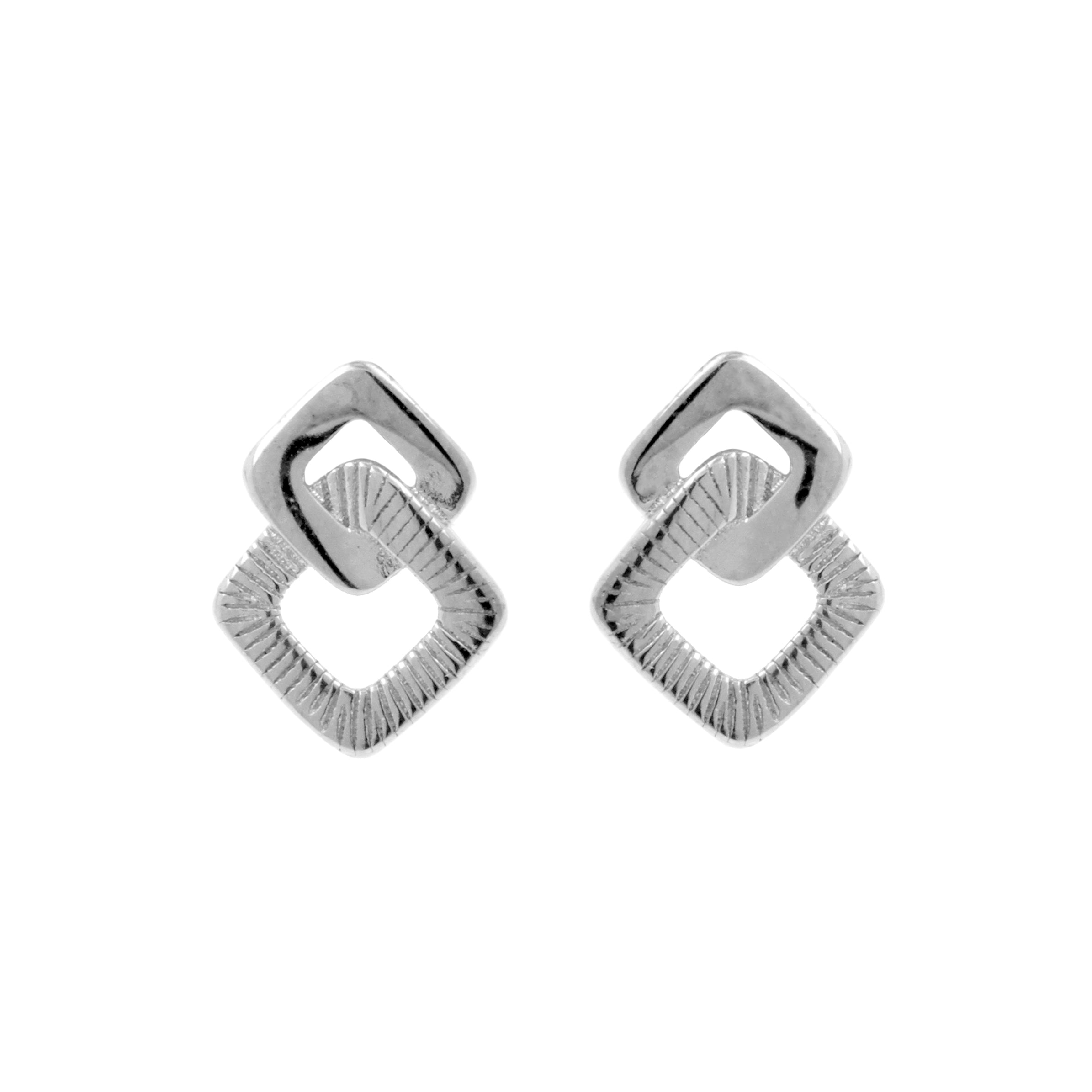 925 Silver Earstuds - Double Square - Silver