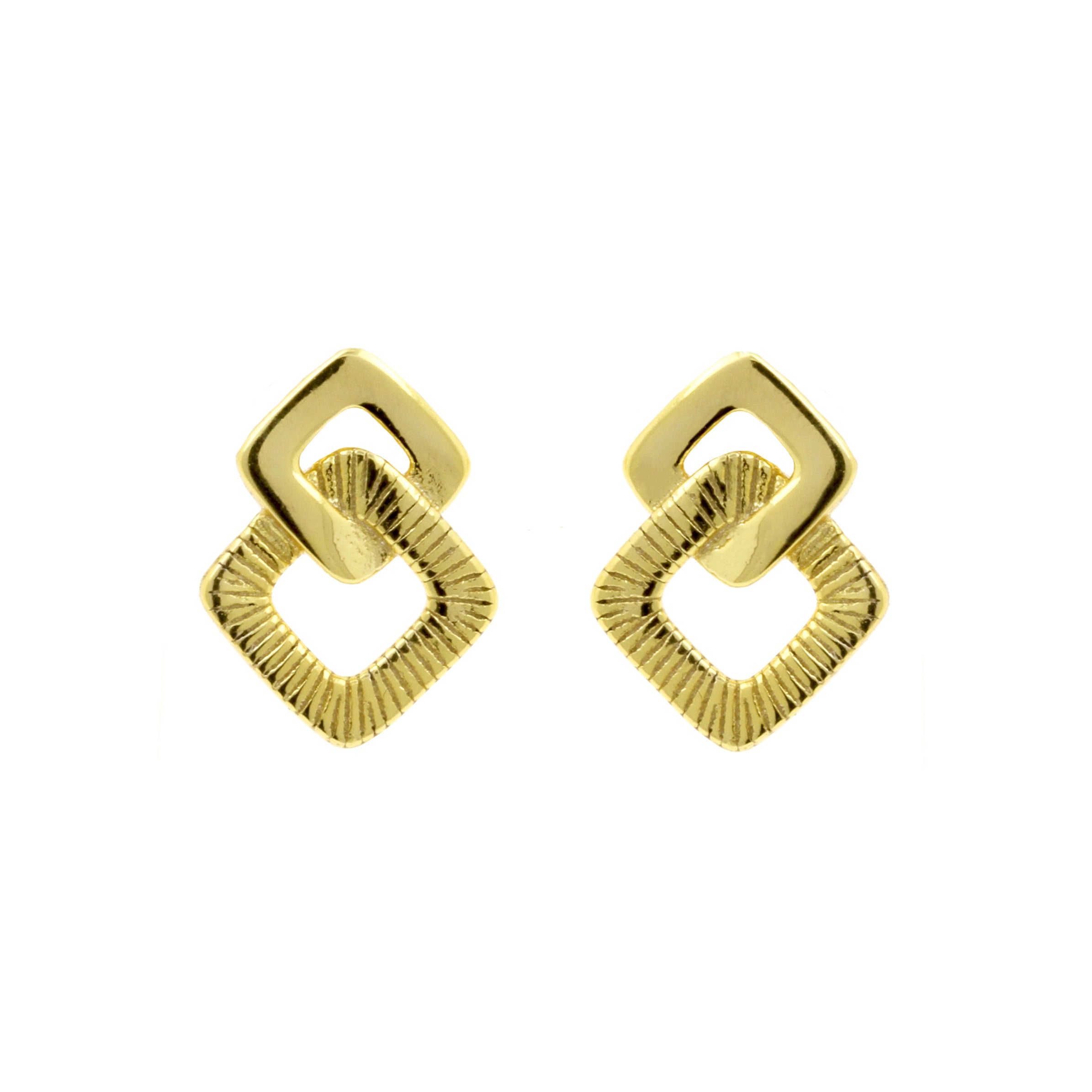 925 Silver Earstuds - Double Square - Gold