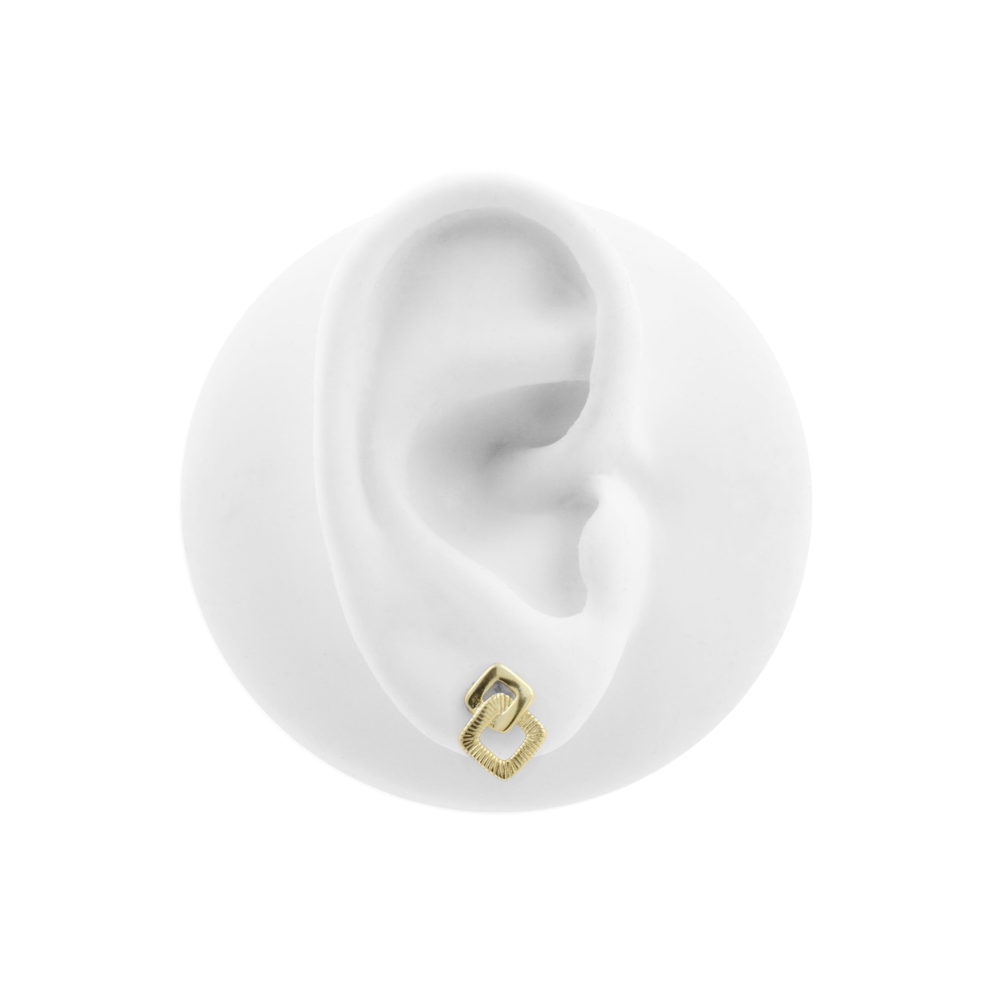 925 Silver Earstuds - Double Square - Gold