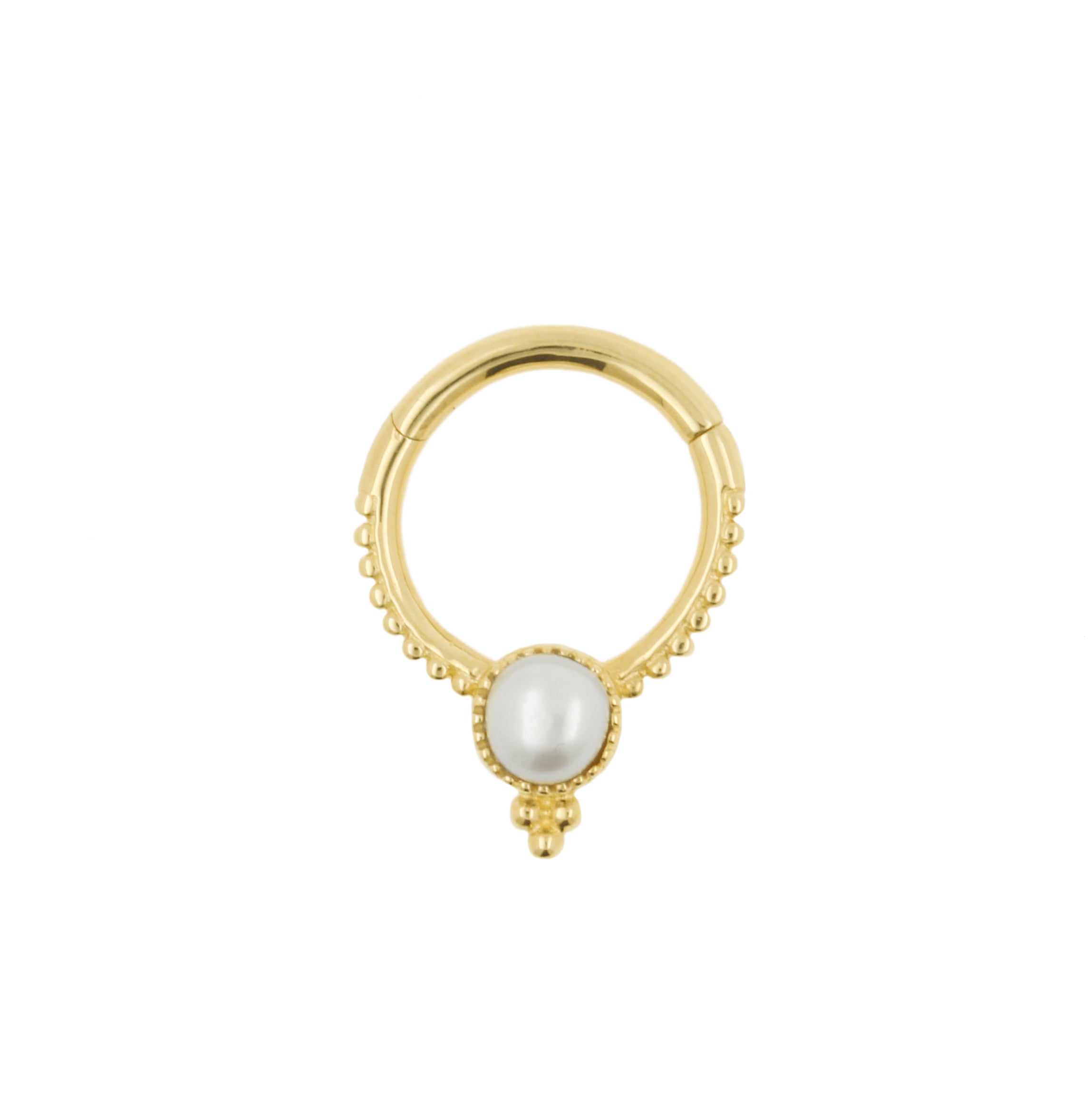 14 Karat Gold Click Ring With Elegant Pearl