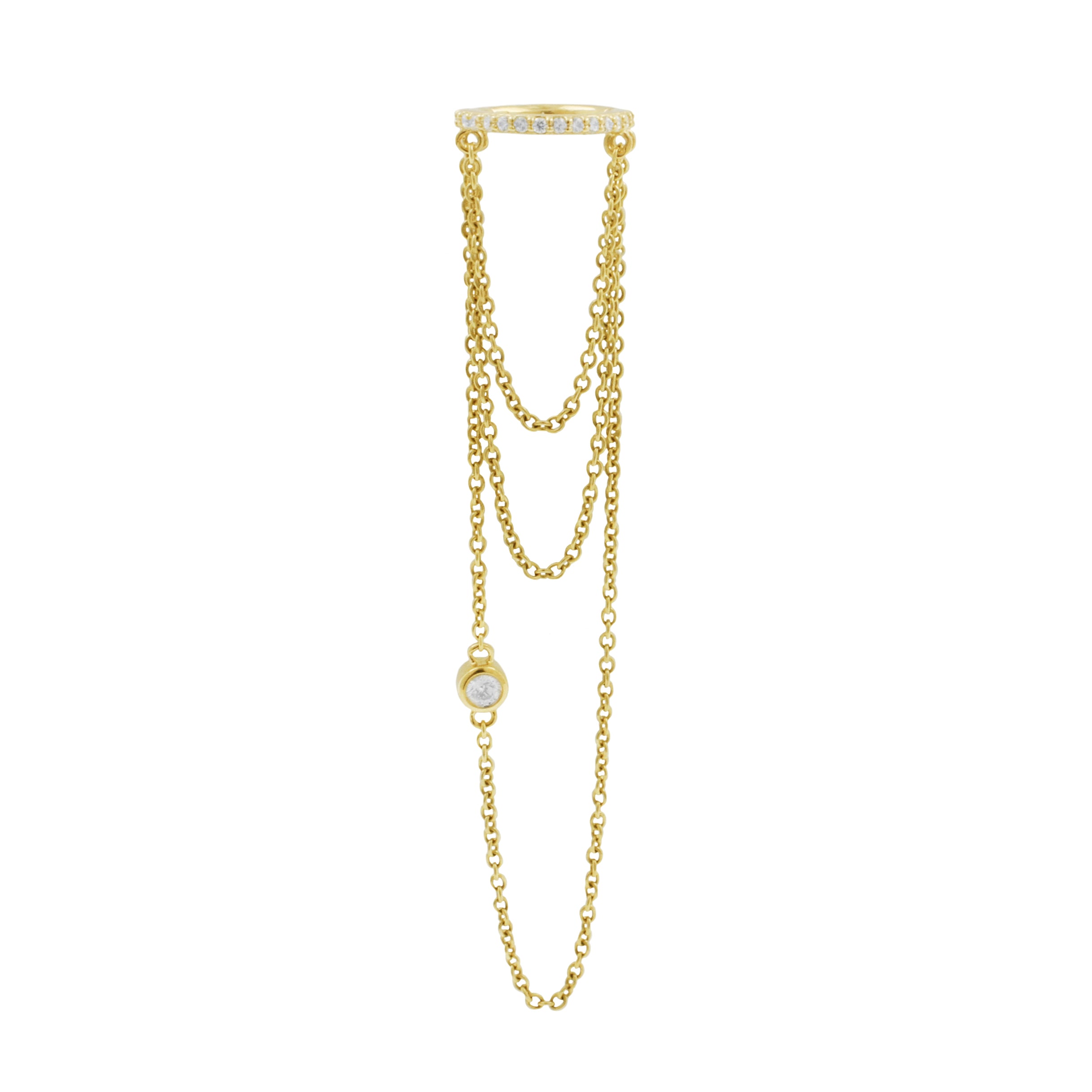 14 Karat Gold Click Ring With Three Chains