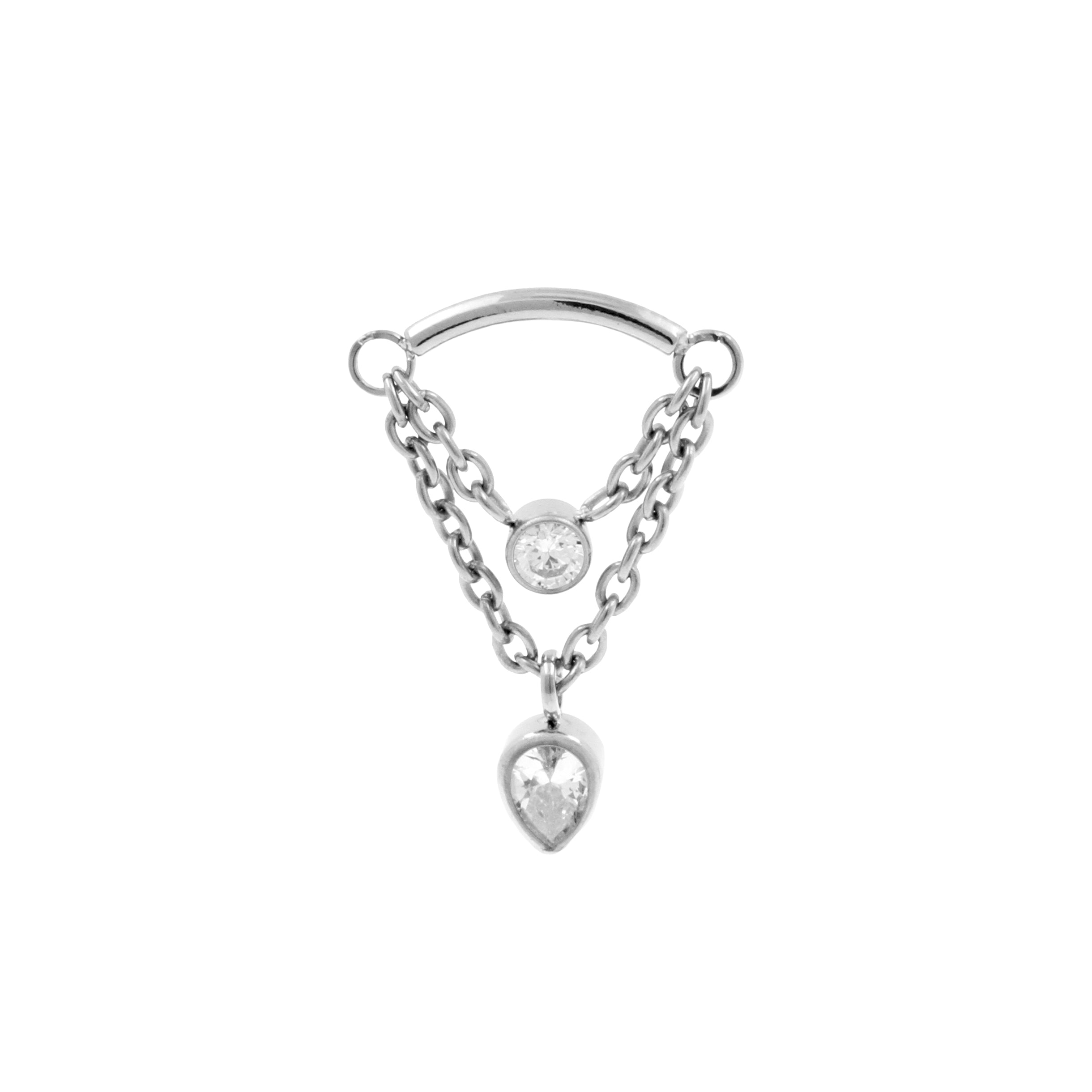 Titanium Hidden Helix - Zirconia Teardrop Double Chain - Silver