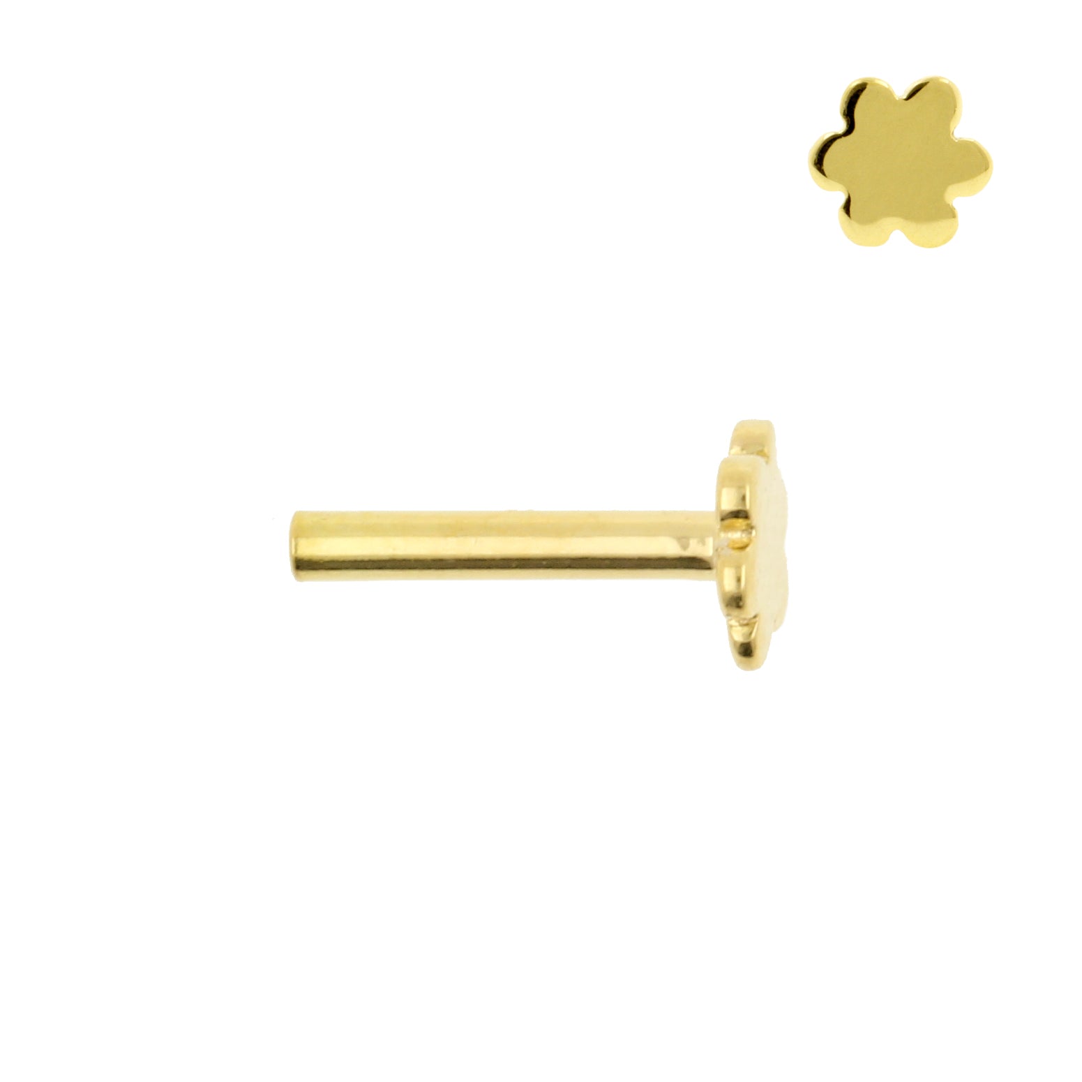 18 Karaats Gouden Labret Stud - 4 mm Bloem Disc