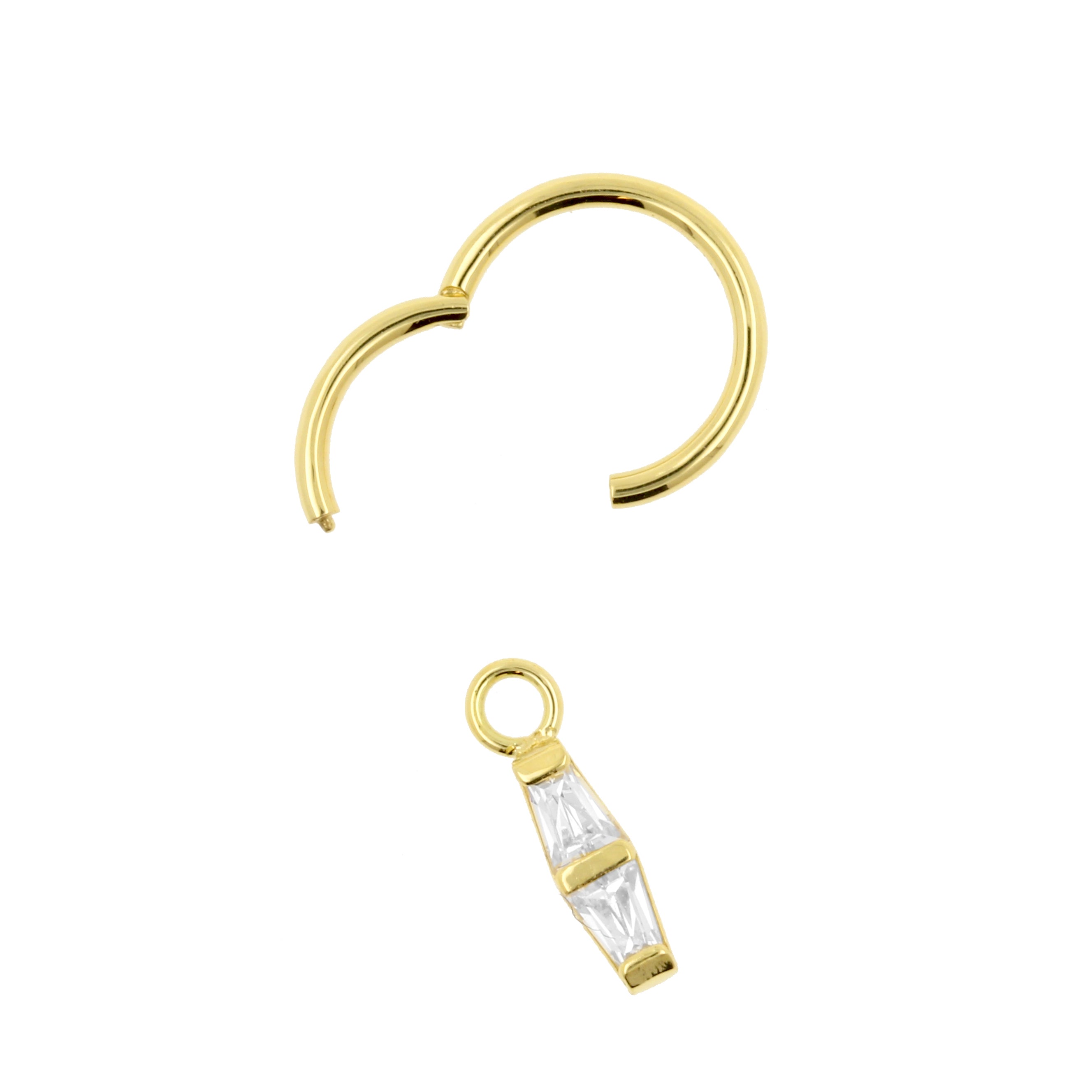 18 Karat Gold Click Ring Charm - Zirconia Double Trapezoid