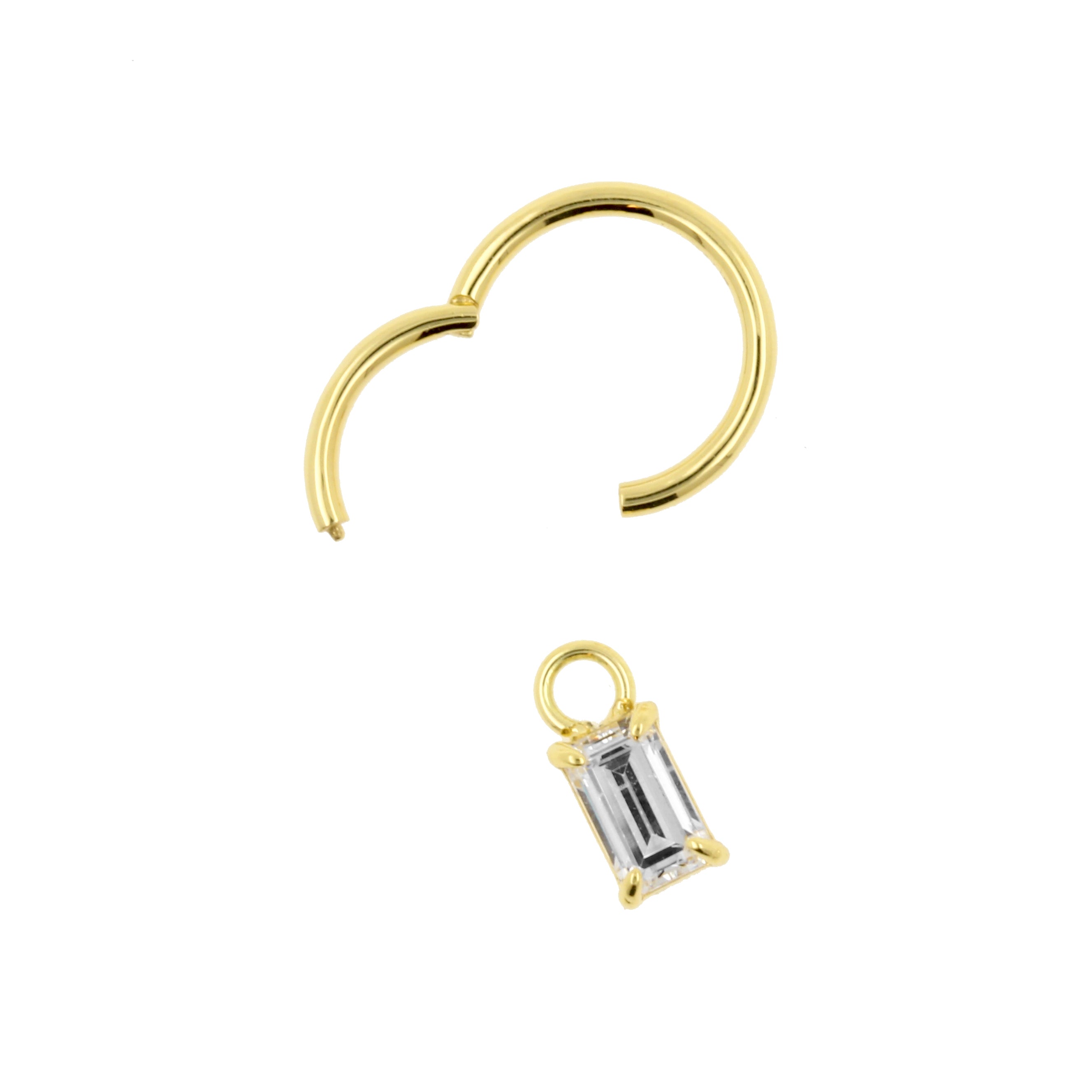 18 Karat Gold Click Ring Charm - Zirconia Rectangle