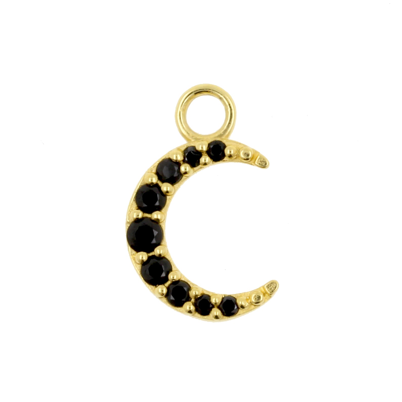 18 Karat Gold Click Ring Charm - Zirconia Moon Black