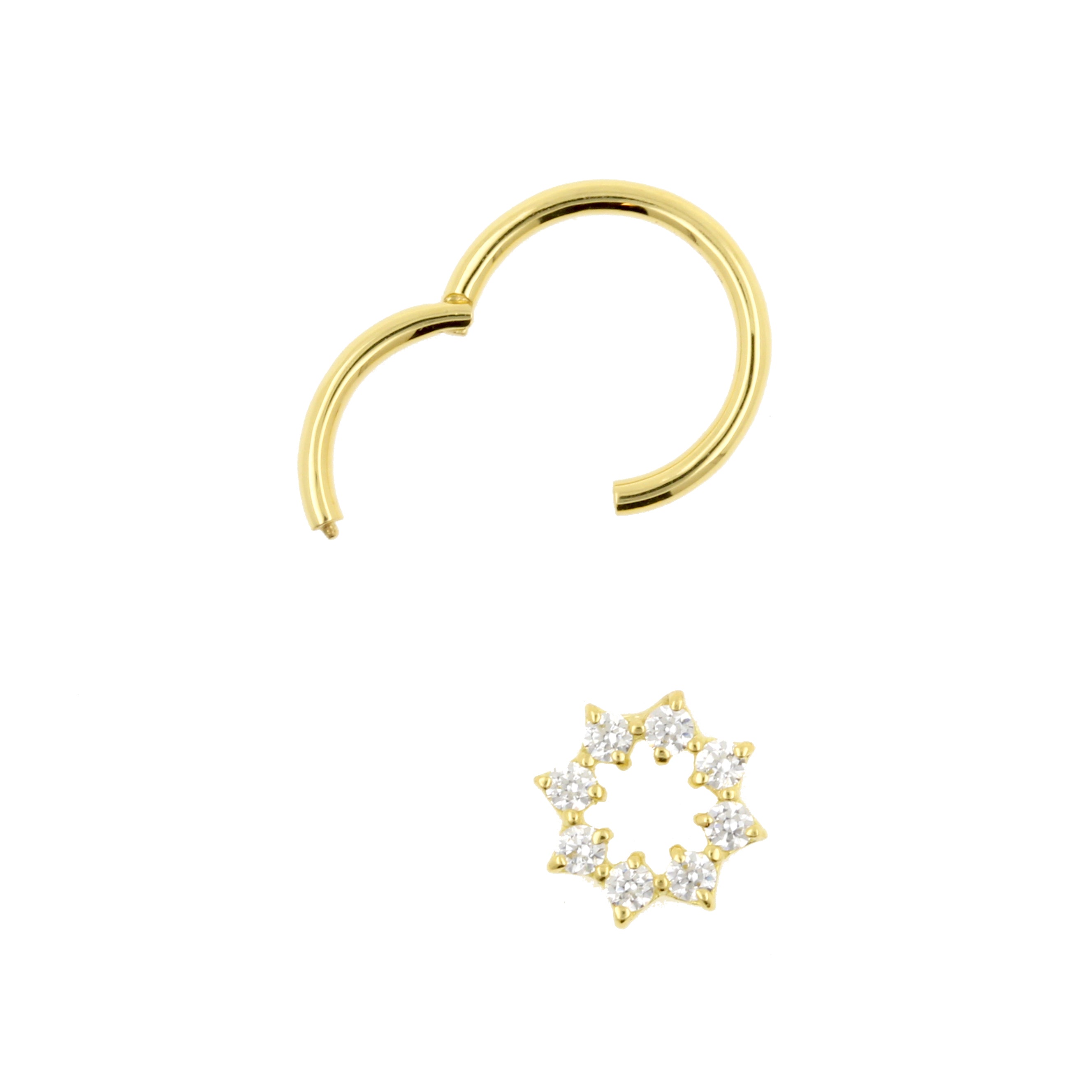 18 Karat Gold Click Ring Charm - Zirconia Gemmed Ring