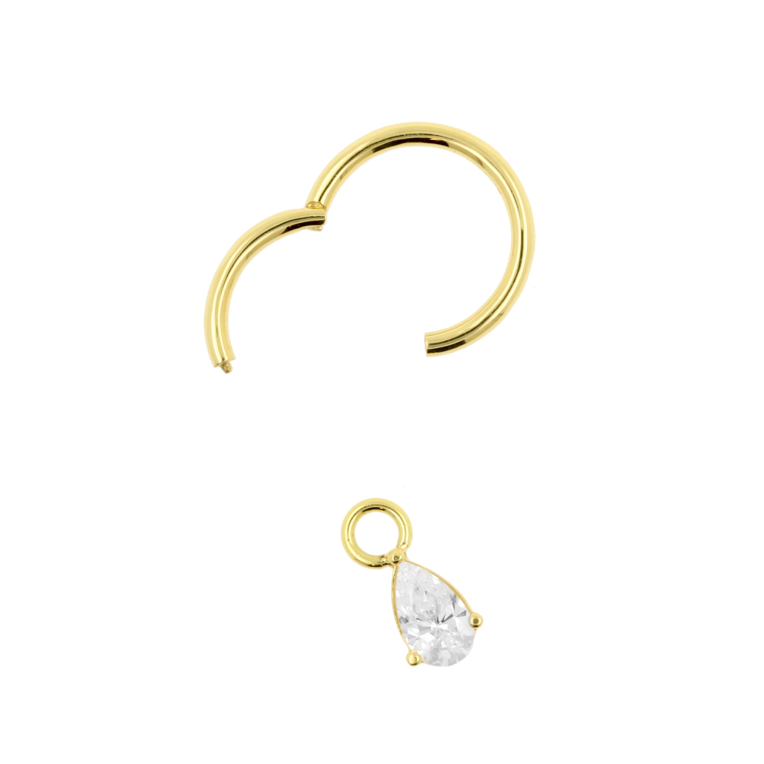 18 Karat Gold Click Ring Charm - Zirconia Droplet